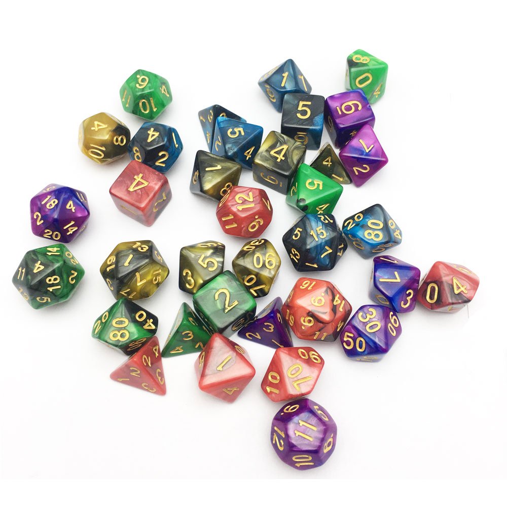 SmartDealsPro 5 x 7-Piece Double-Colored Polyhedral Dice Set with Pouch - Perfect for D&D, RPG, MTG, Dungeons & Dragons Tabletop Board Games (Includes D4, D6, D8, D10, D%, D12, D20) - Ideal for Game Nights, Campaigns & Roleplaying Adventures
