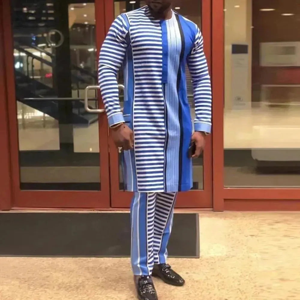 Men's Relaxed Striped Casual Two Piece Set - Comfortable Lounge Wear for Home, Travel & Everyday Outfits