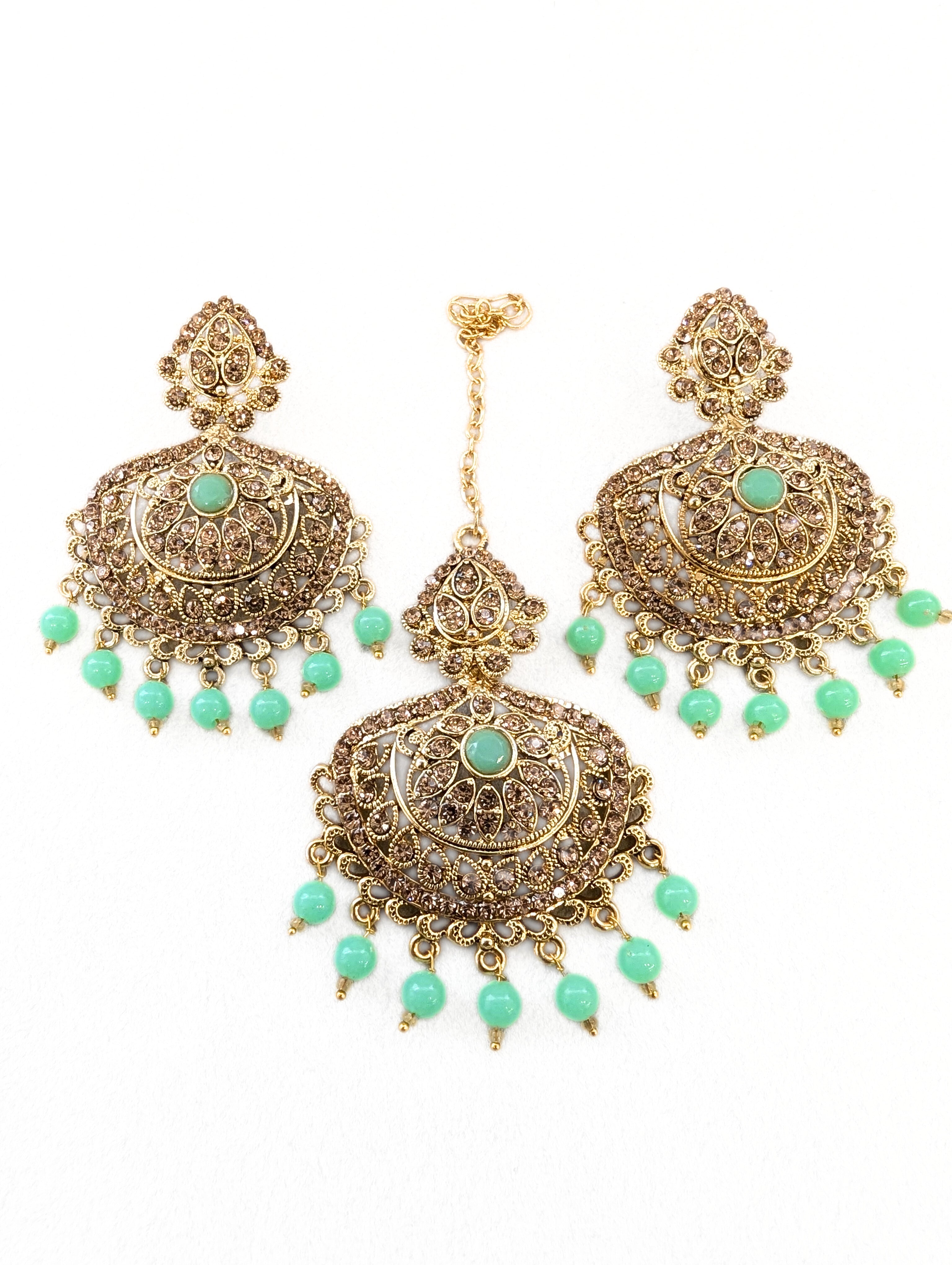 Exquisite Riya Stone Earrings with Tikka - Elegant Indian Jewelry for Women - Perfect for Weddings, Parties & Festive Occasions