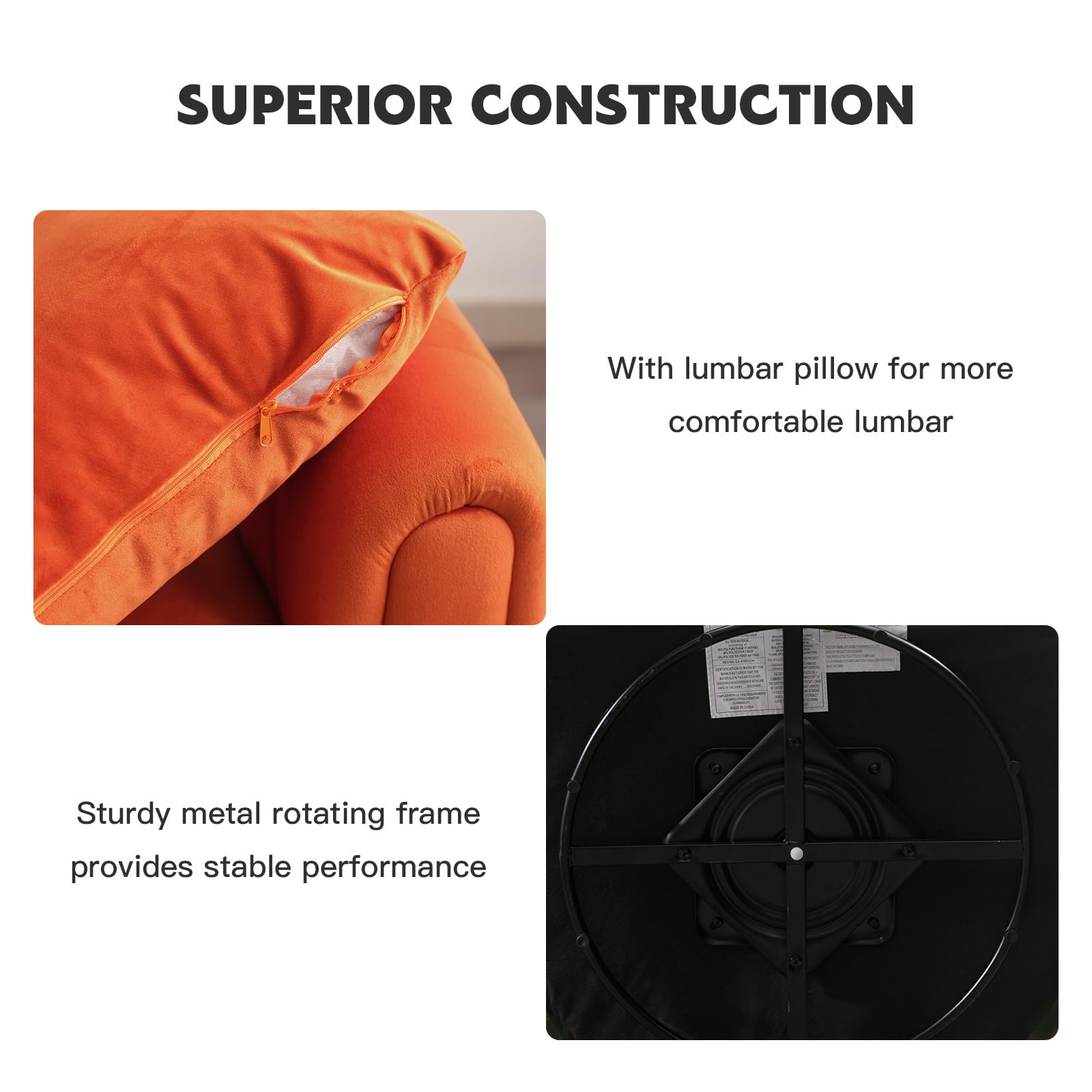 360-Degree Swivel Accent Chair for Living Room - Round Barrel Armchair with Pumpkin Shape, Single Club Sofa for Bedroom, Apartment & Office - Orange | Perfect for Reading Nook, Lounge Area & Small Spaces