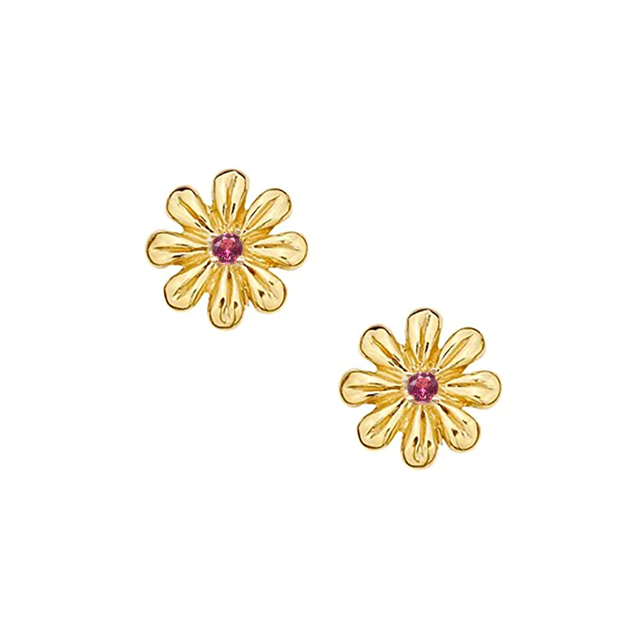 Daisy Gem Stud Earrings for Women - 14K Gold Plated Cubic Zirconia Earrings - Perfect for Everyday Wear, Gift Giving & Special Occasions
