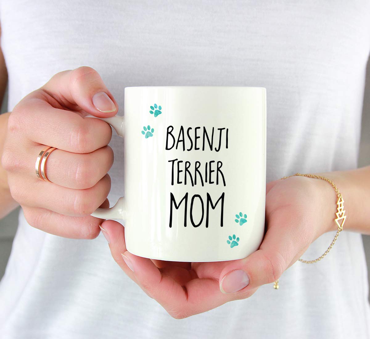 Funny Dog Mom Coffee Mug - 11oz Ceramic Cup with Basenji Dog & Pawprint Design - Perfect Gift for Dog Lovers (Christmas, Birthday) - Includes Gift Box - Great for Coffee, Tea, or Hot Chocolate at Home or Office
