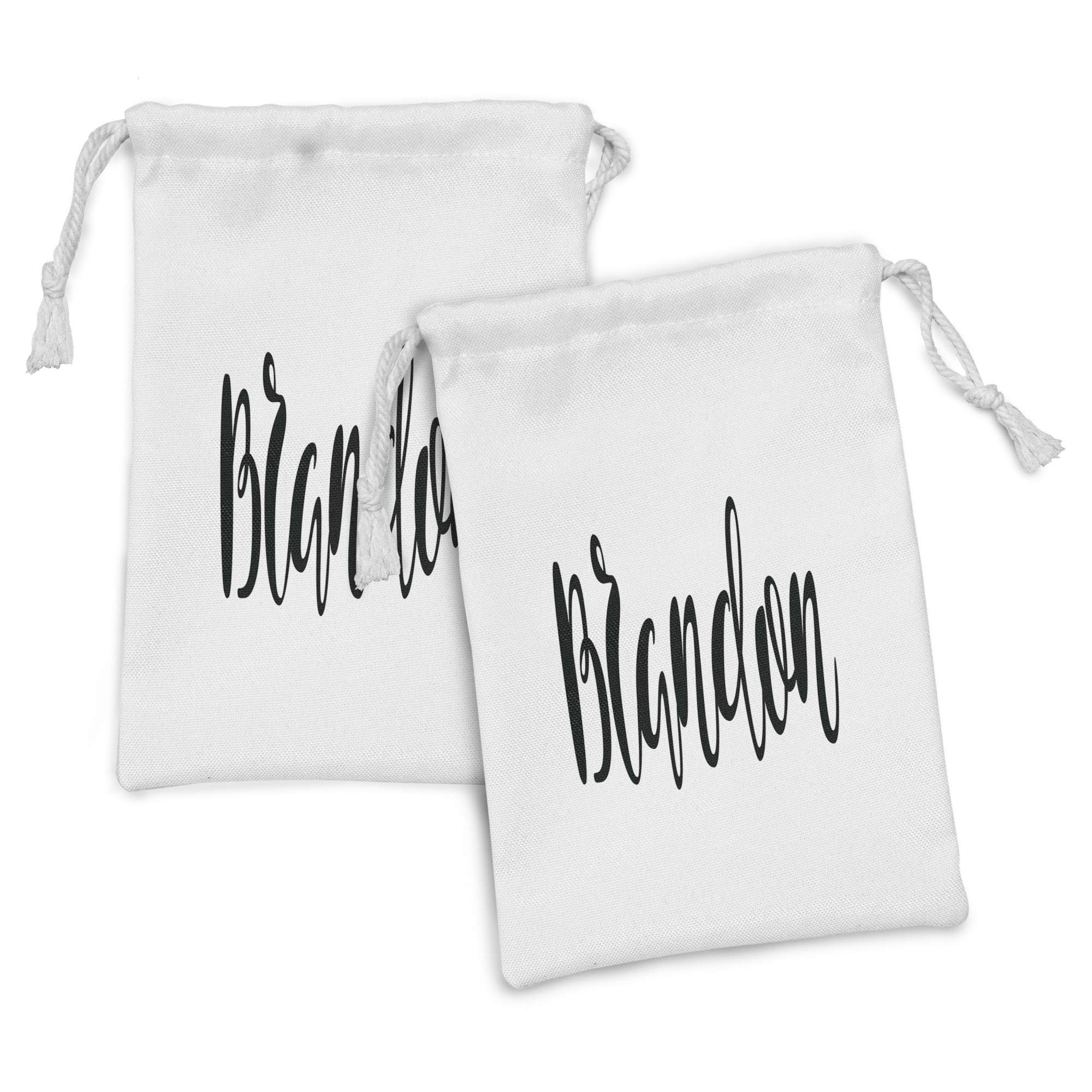 Ambesonne Brandon Fabric Pouch Set of 2 - Monochrome Cursive Letter Drawstring Bags (9