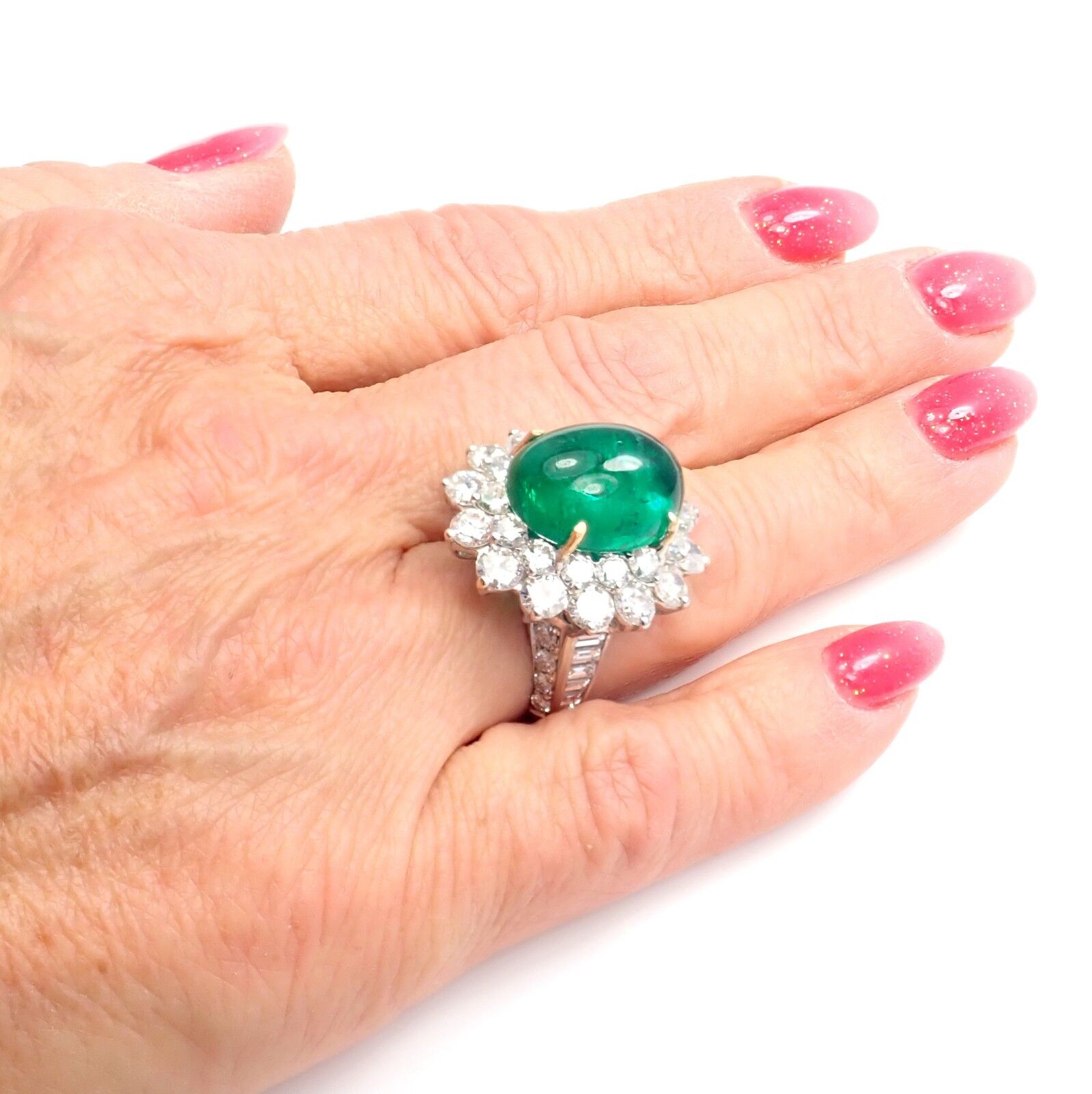 Authentic Craig Drake 18k White Gold Large 10.97ct Emerald Diamond Cocktail Ring for Women - Elegant Statement Jewelry for Parties, Weddings & Special Occasions