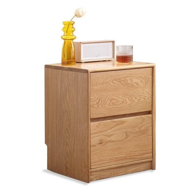 Solid Oak Wood Nightstand with 2 Drawers - Bedroom Side Table for Bedside Storage & Organization