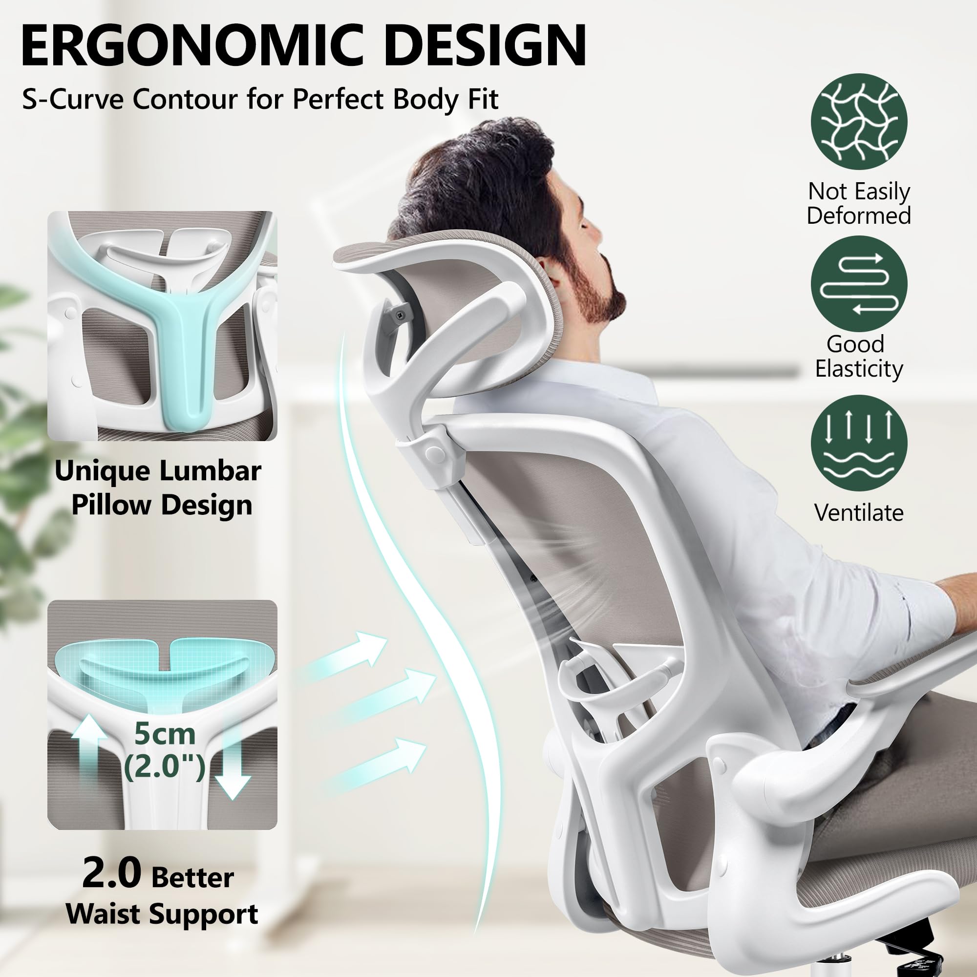 FelixKing Ergonomic Office Chair with Adjustable Lumbar Support & Headrest - High Back Swivel Task Chair for Home Office, Gaming & Workspace - Adjustable Height & Armrests (Gray) - Perfect for Long Work Hours, Online Meetings & Comfortable Gaming Sessions