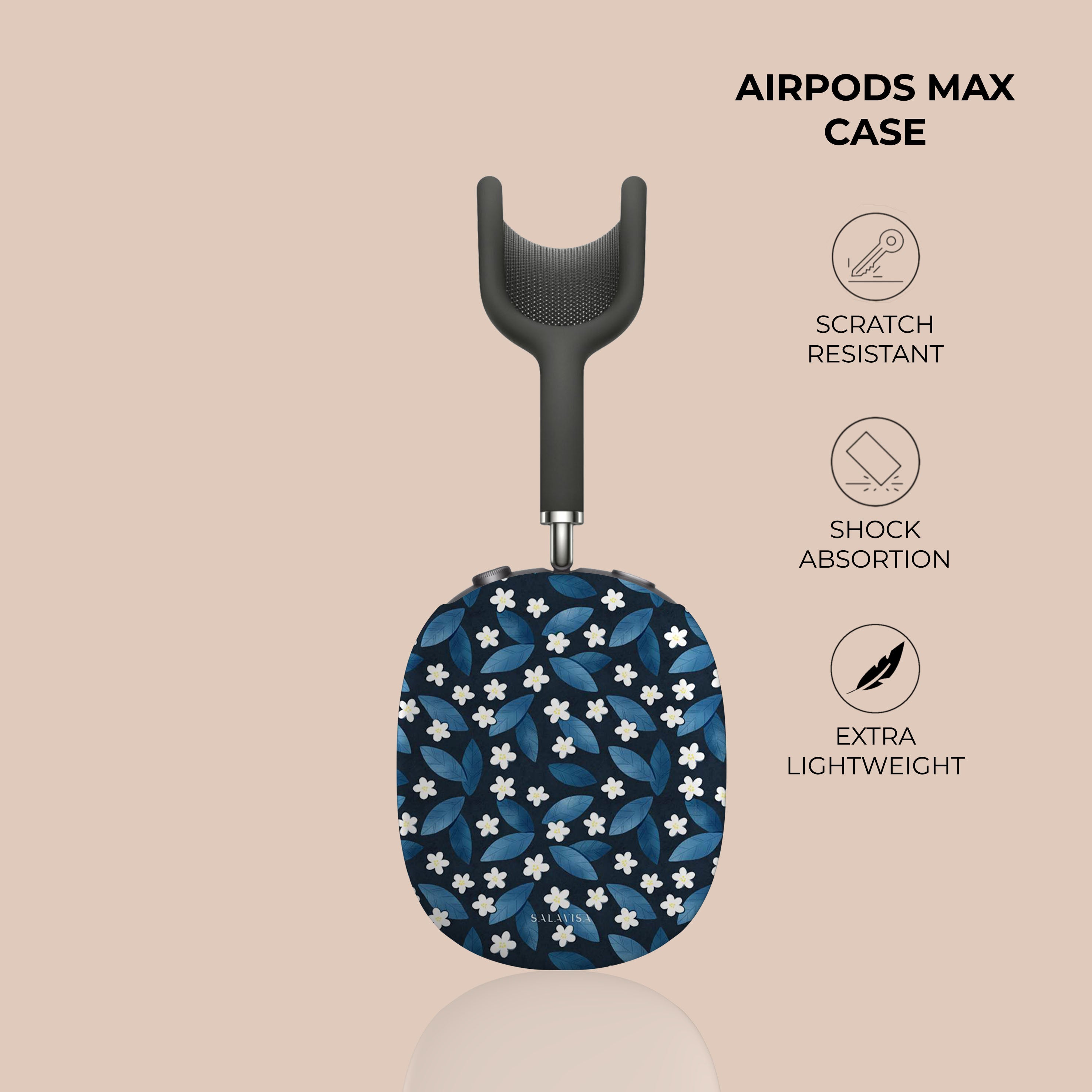 Premium Dark Blue Summer Leafs AirPods Max Protective Case - Durable Cover for Travel, Gym & Outdoor Activities