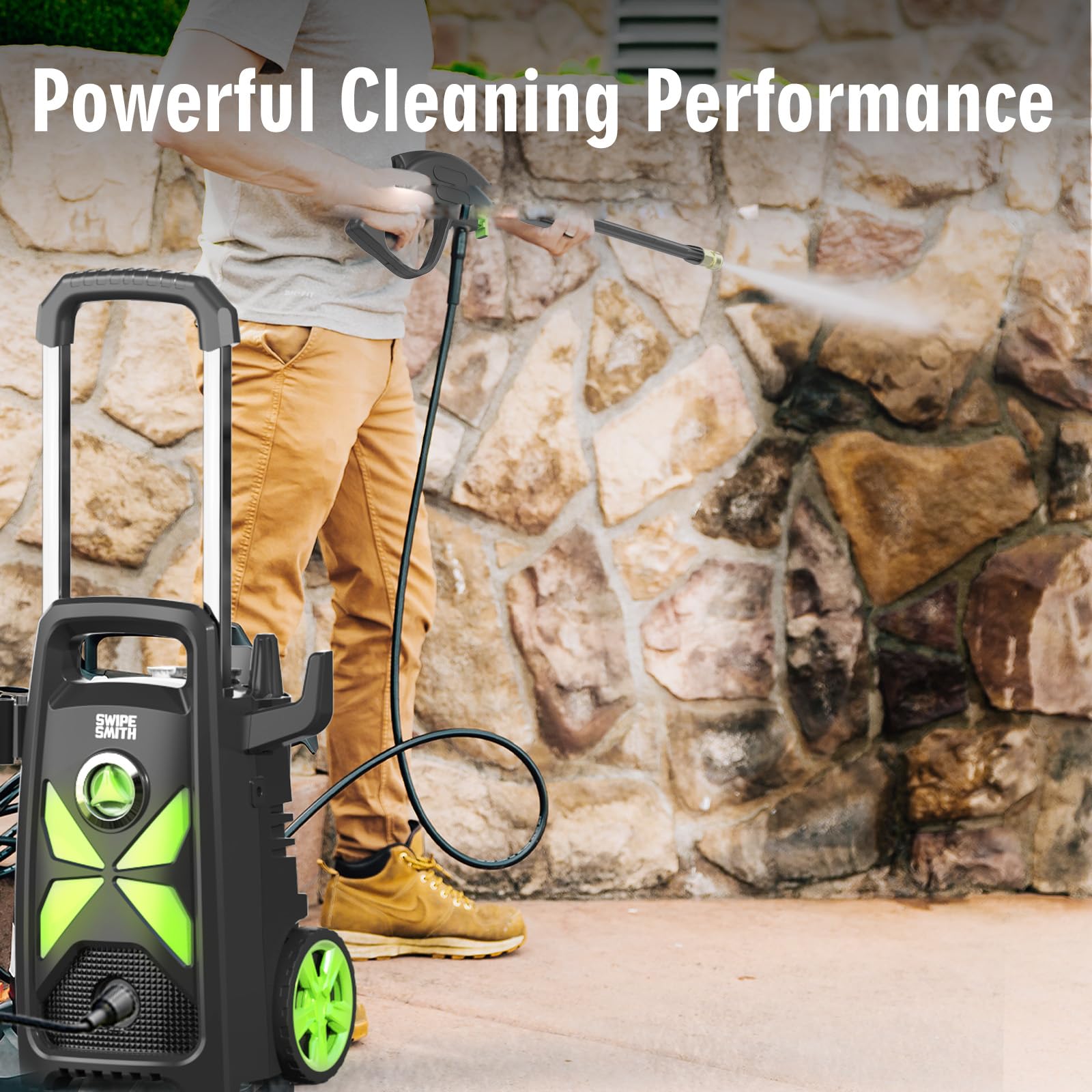 SWIPESMITH Electric Pressure Washer 2000 PSI - High Power Pressure Washer Machine with 25ft Hose Reel, 4 Quick Connect Nozzles & Foam Cannon - Ideal for Car Washing, Driveway Cleaning, Patio & Deck Cleaning, Home Exterior & Floor Cleaning
