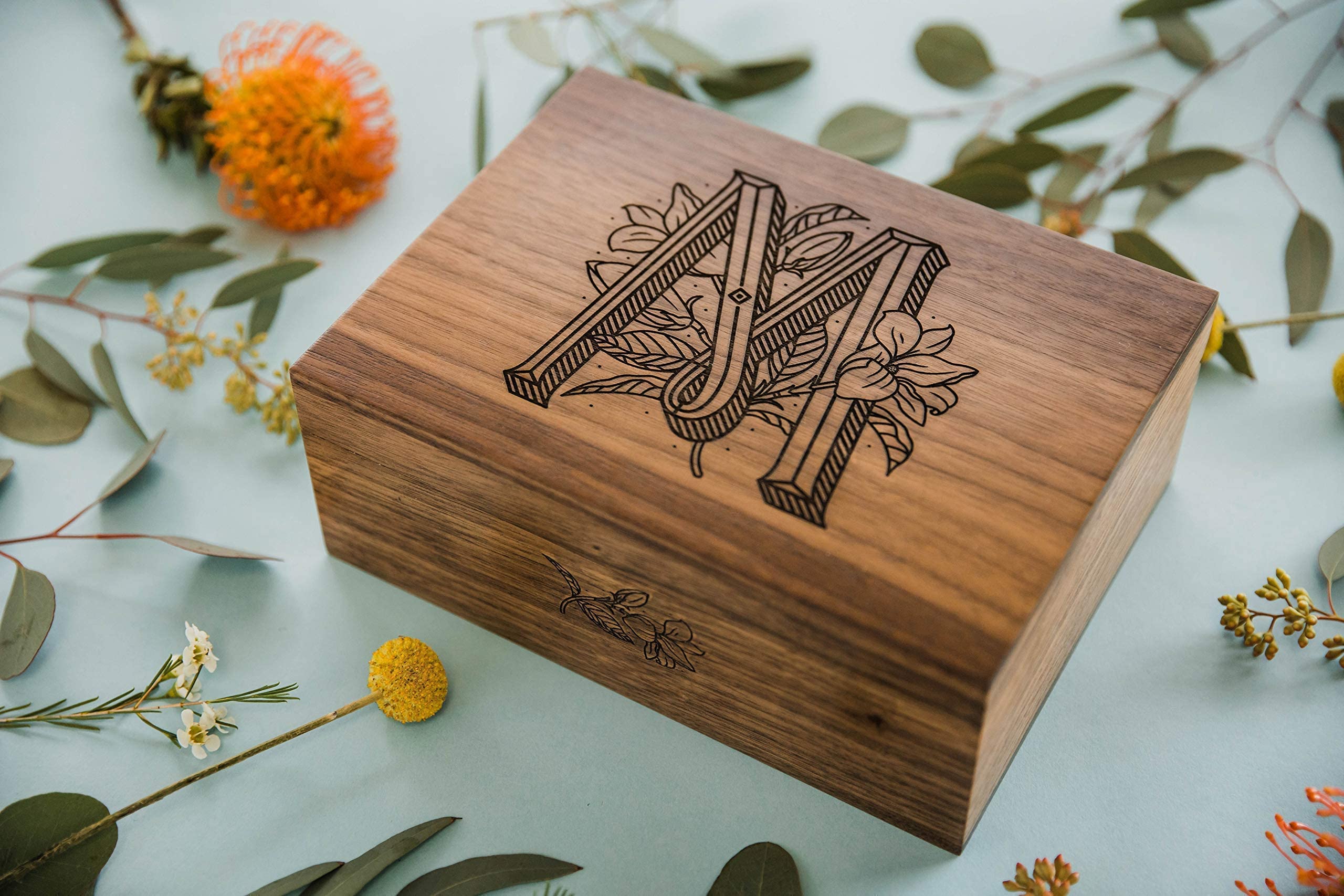 Personalized Floral Monogram Wooden Keepsake Box - Custom Engraved Gift for Wedding, Anniversary, Baby Shower & Memory Storage | Perfect for Jewelry, Photos & Keepsakes Organization
