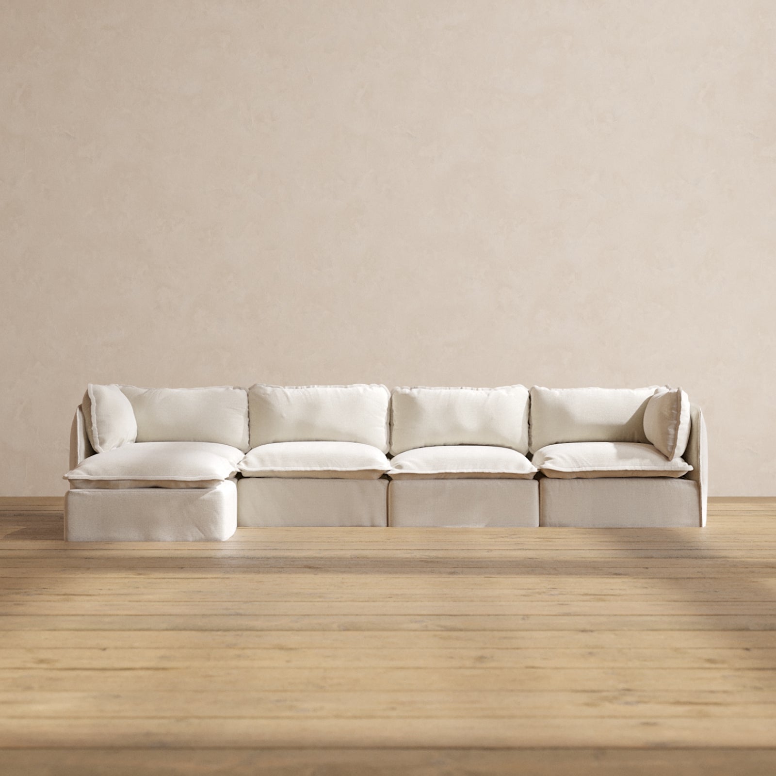 Modular Performance 4-Seater Sectional Sofa in Flour Fabric | Deluxe Blend for Living Room, Family Room & Home Theater