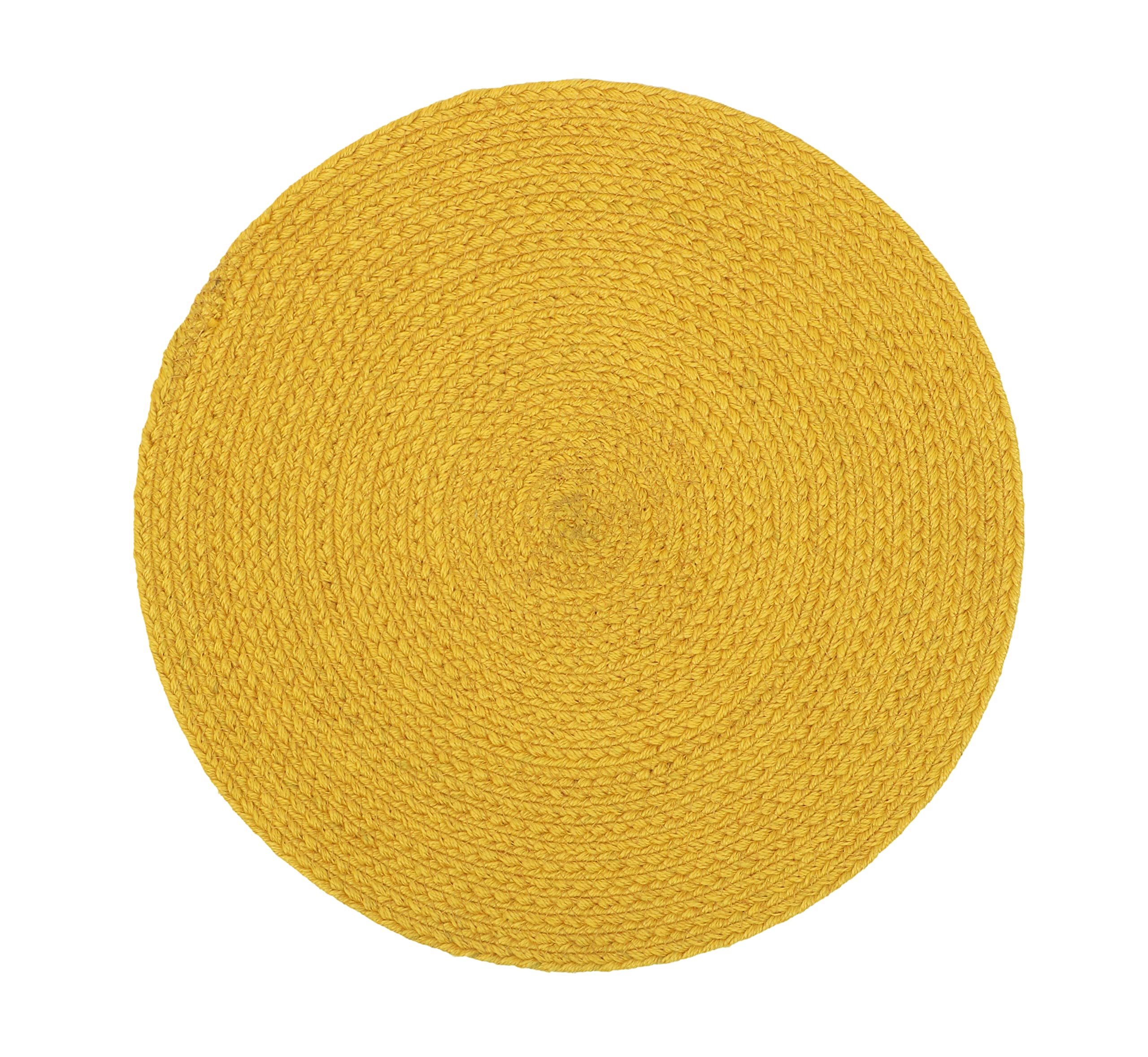 Premium Polyester (PET) Braided Round Placemats - 15 Inch Non-Slip Table Mats for Dining Table, Coffee Table, Nightstand, Shelves - Stylish Home Decor Accessories - Perfect for Everyday Use, Parties & Special Occasions (Yellow)