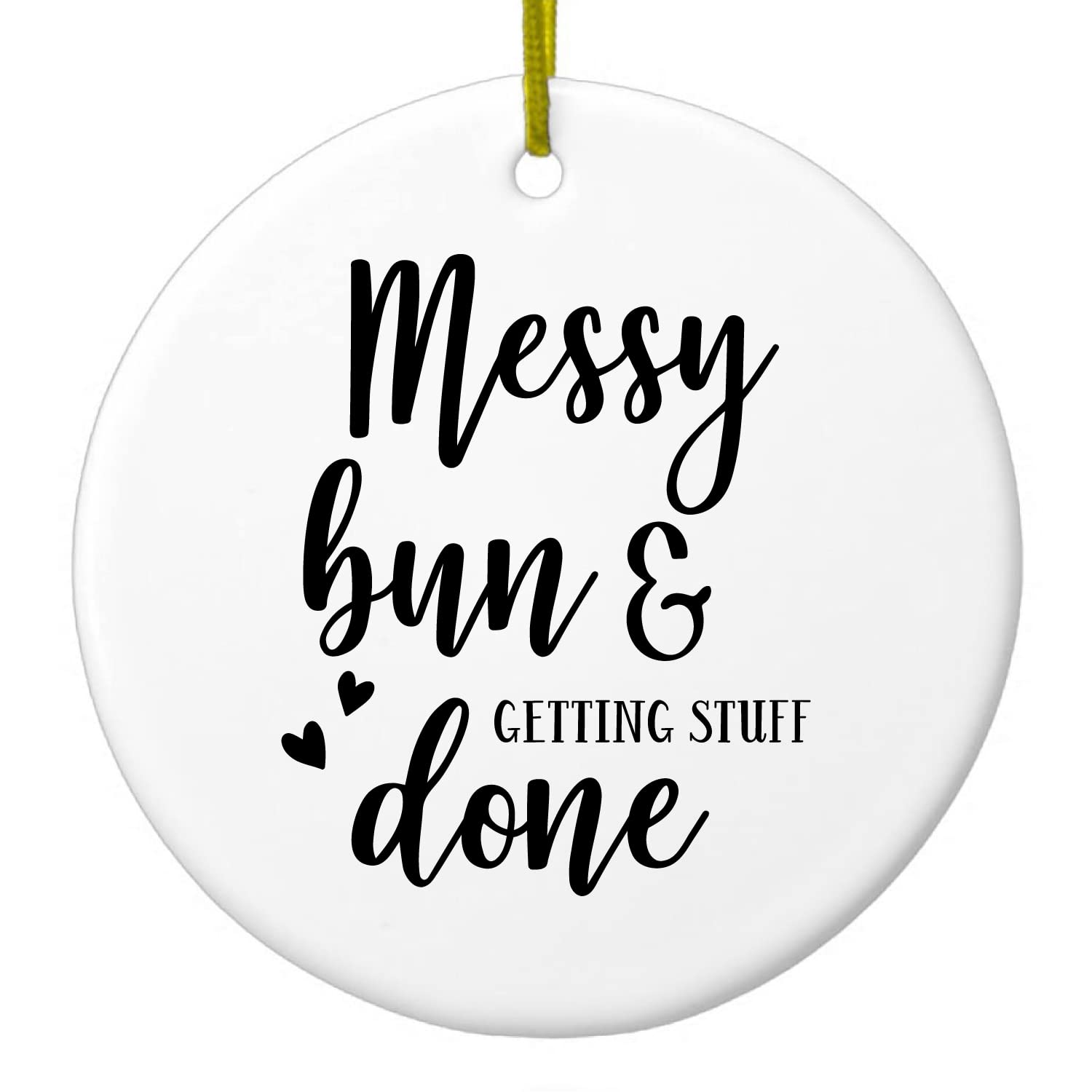 DistinctInk Hanging Ceramic Christmas Tree Ornament with Gold String - Elegant Holiday Decoration for Xmas Tree - 2.75 Inch Diameter - Perfect Gift for Christmas, Home Decor, Office Party & Holiday Celebrations