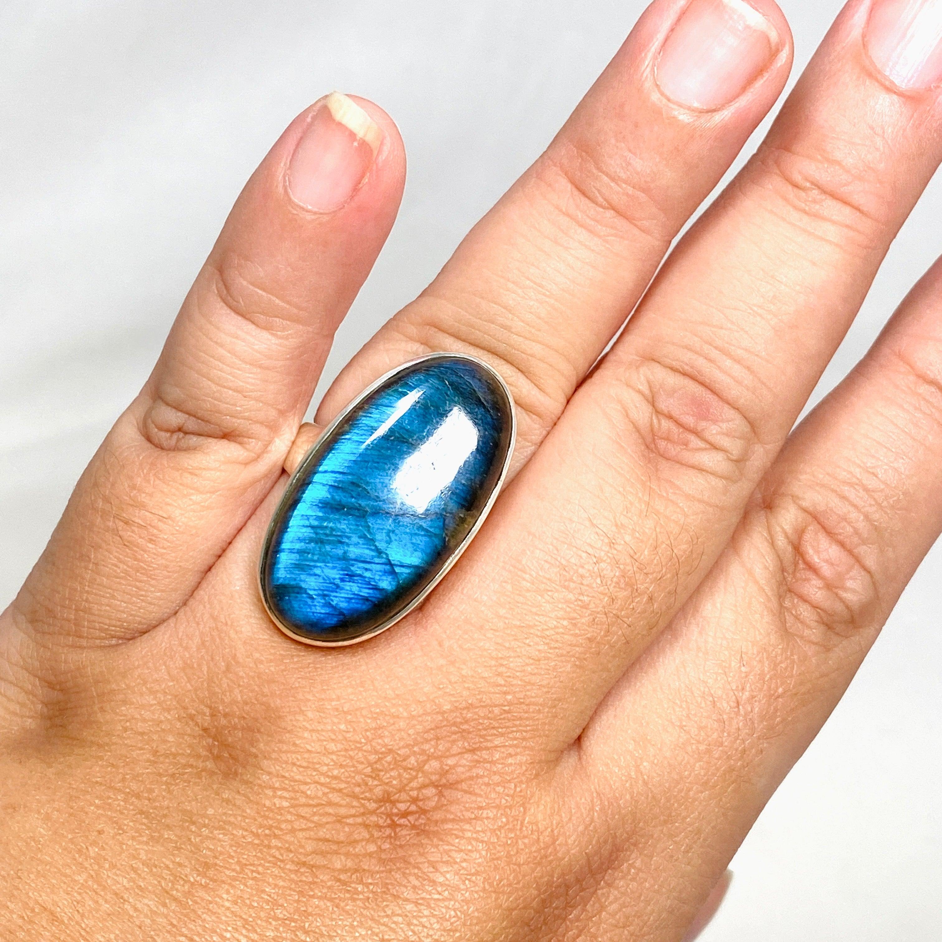 Natural Labradorite Oval Ring Size 11 - Sterling Silver Gemstone Jewelry for Women - Perfect for Gift Giving & Spiritual Healing