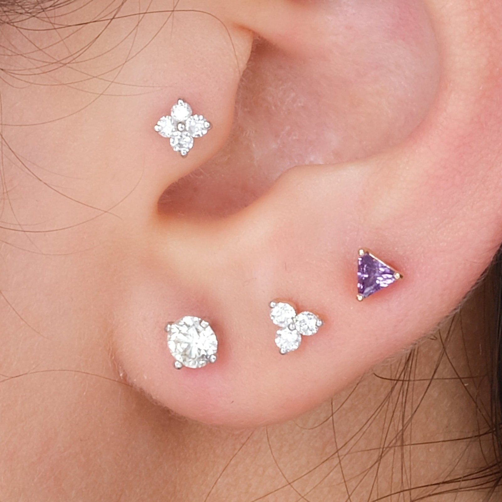 14K Rose Gold Diamond Flat Back Threaded Stud Earrings for Women - Perfect for Everyday Wear, Parties & Special Occasions