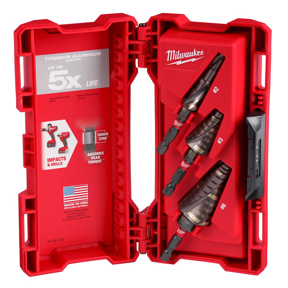 Milwaukee Titanium Shockwave Impact Duty Step Bit Kit (3-Piece) - Heavy Duty Metal Drilling for Steel, Wood & Plastic - Perfect for Construction, HVAC & DIY Projects