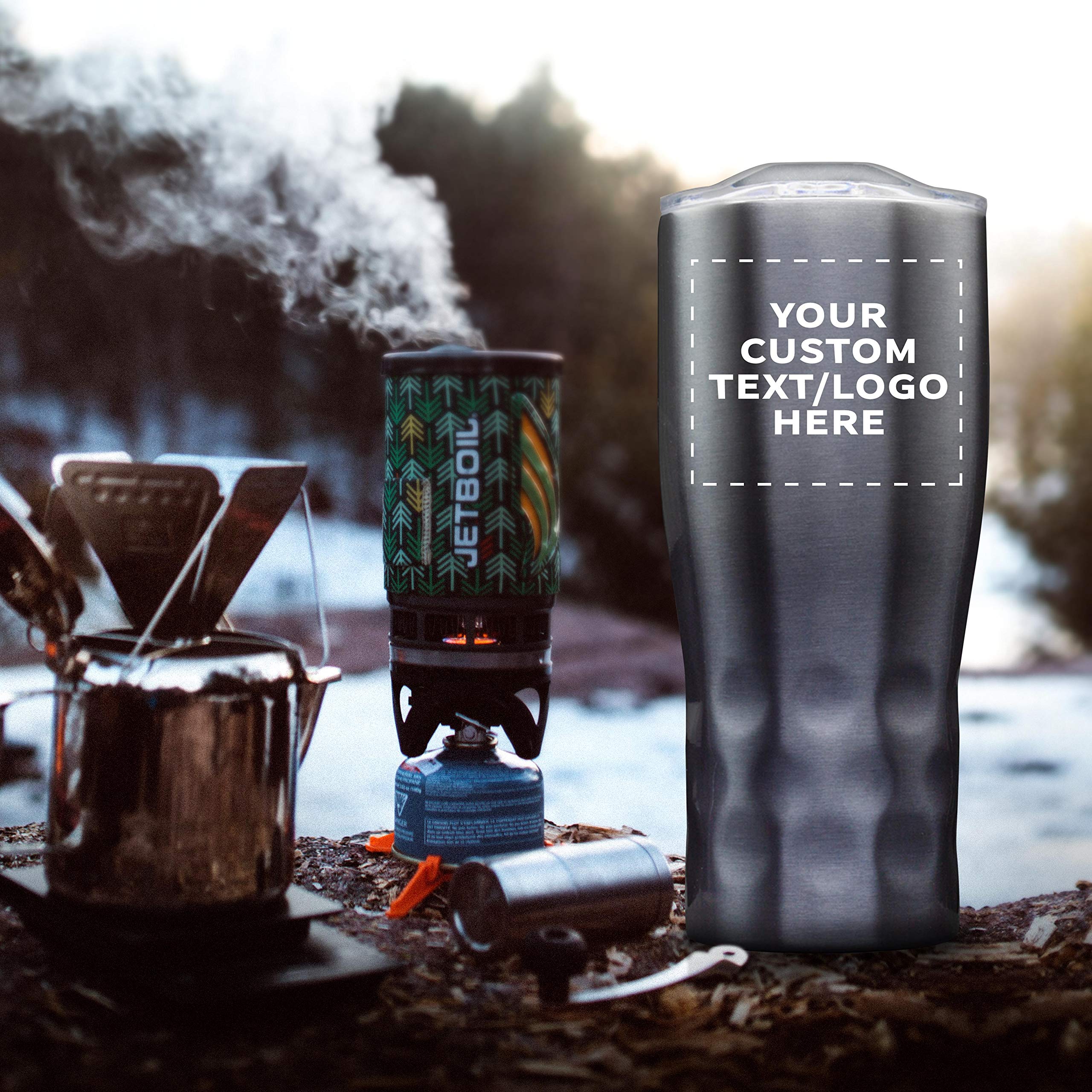 Personalized 25 oz Stainless Steel Tumblers with Huckleberry Grip - 6 Pack Custom Text & Logo - Smoke Finish - Ideal for Outdoor Adventures, Office Use & Gift Giving