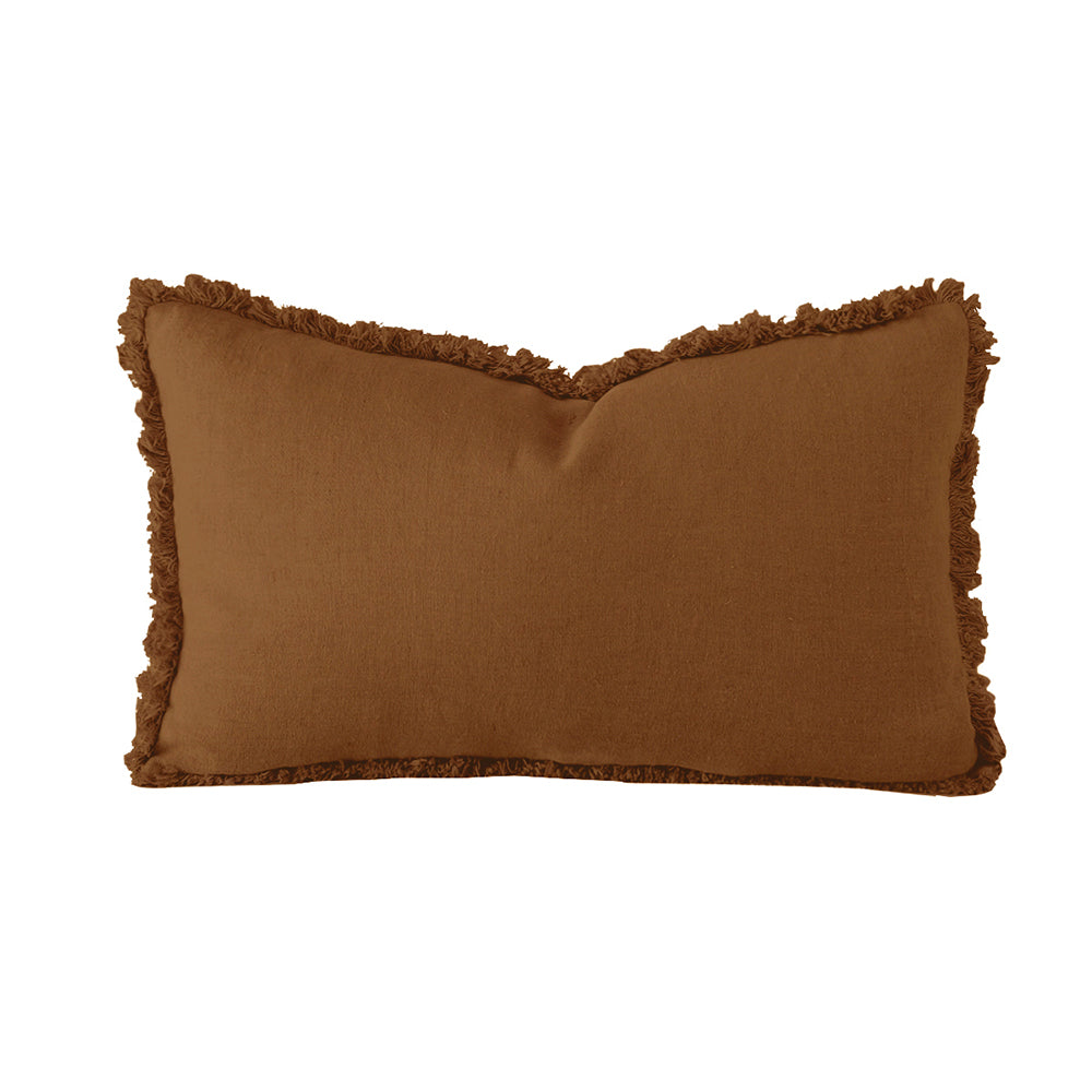 100% Natural Linen Hazel Fringed Long Filled Cushion - Soft Decorative Throw Pillow for Sofa, Bed & Home Decor - Perfect for Living Room, Bedroom & Nursery