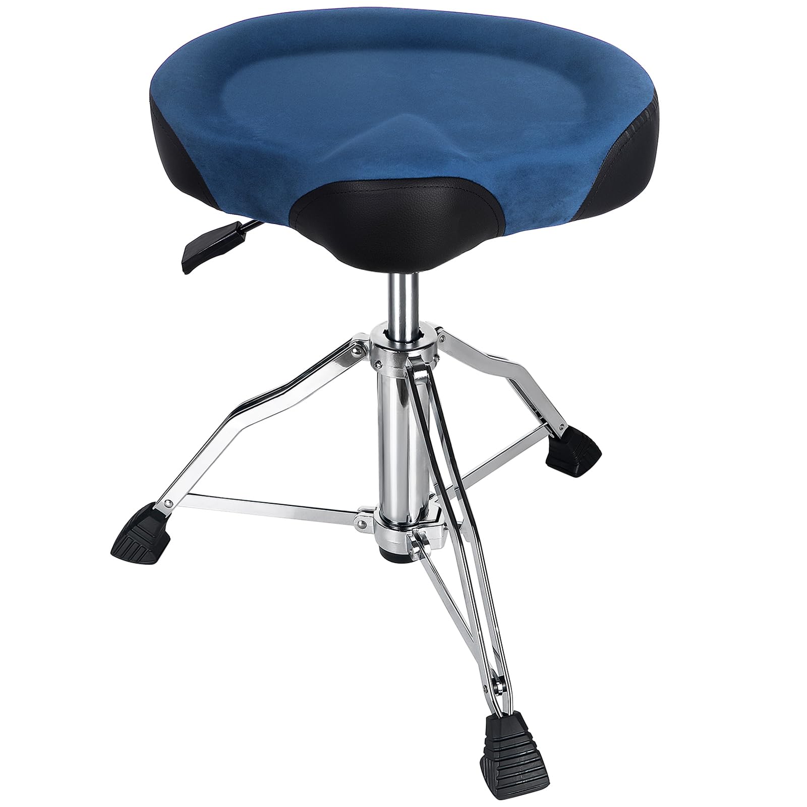 AKOLT Heavy Duty Hydraulic Drum Throne - Adjustable Height Suede Drum Seat with Motorcycle Style Design for Adult Drummers (Dark Blue) - Perfect for Drum Kits, Live Performances & Music Studios