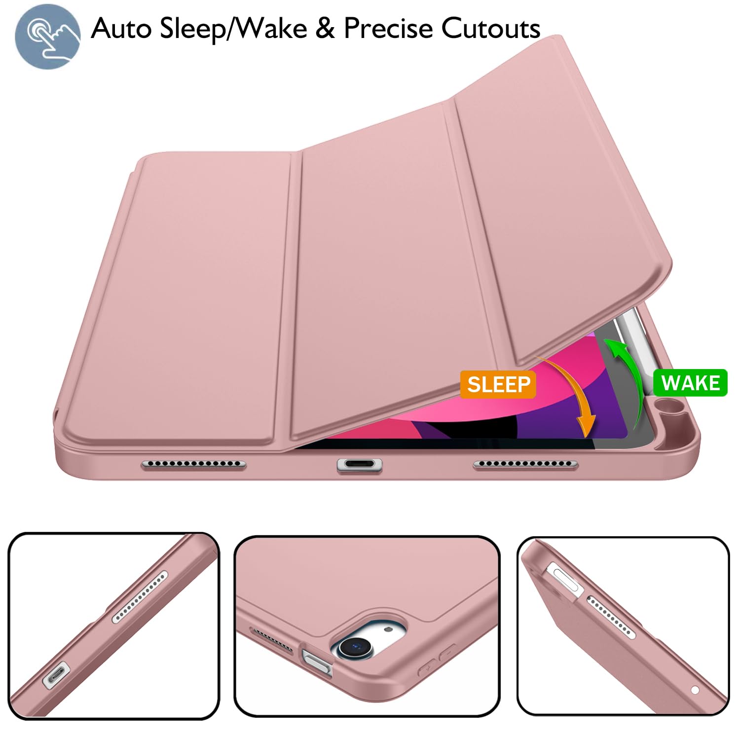 ZryXal iPad Air 11 Inch Case for M3 2025 & M2 2024 Models, Compatible with iPad Air 5th/4th Gen 2022/2020 10.9 Inch - Protective Cover with Touch ID Support & Auto Wake/Sleep Feature (Dark Salmon) | Perfect for Work, Travel & Everyday Use