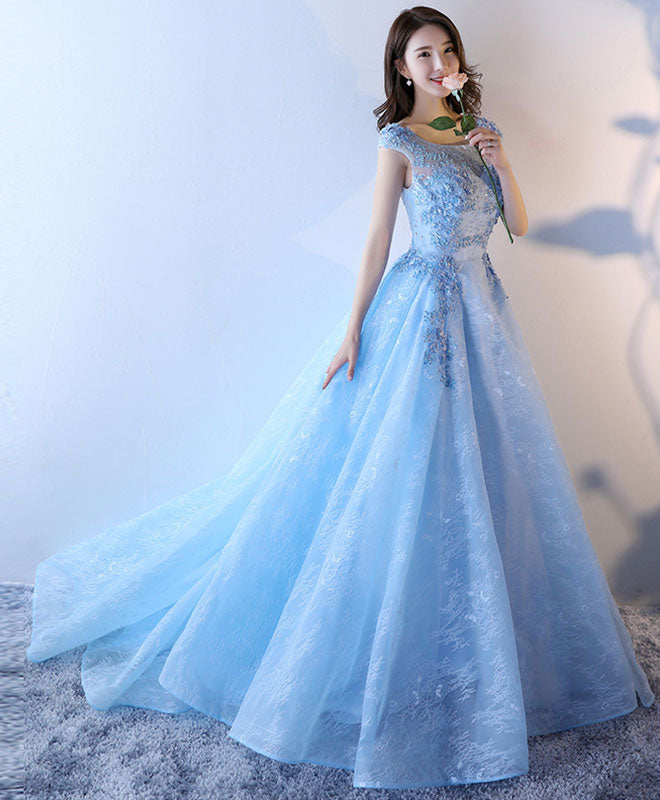 Elegant Light Blue Lace Tulle Long Prom Dress for Women - Romantic Lace Evening Gown for Formal Events, Homecoming, Wedding Guest & Special Occasions