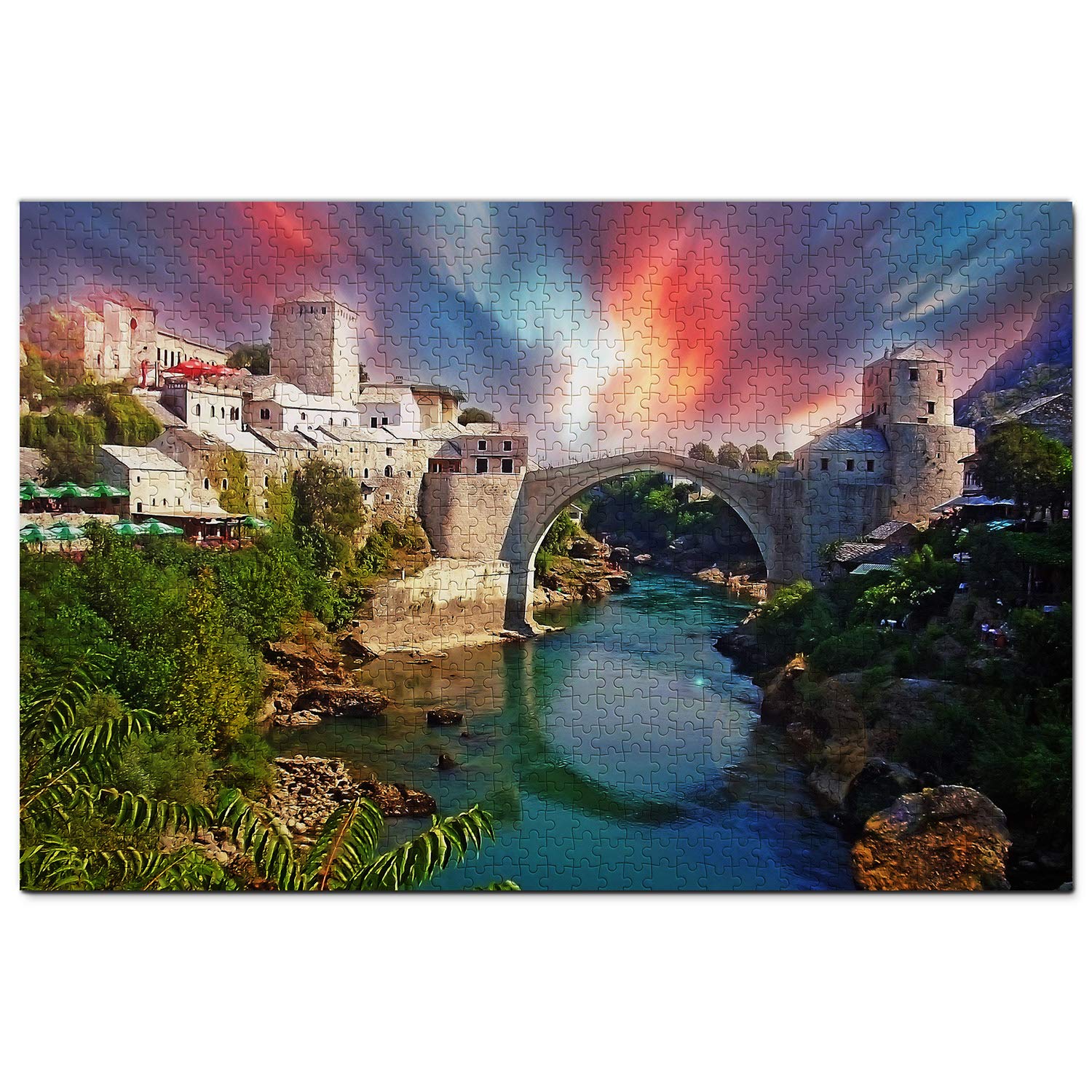 1000 Piece Bosnia Jigsaw Puzzle - Old Bridge Mostar Wooden Travel Souvenir Puzzle for Adults & Teens | Perfect for Home Decor, Family Game Night & Stress Relief