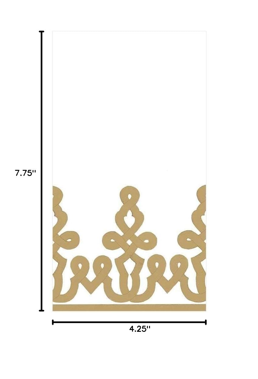 Premium Caspari Dessin Passementerie Gold Linen Paper Guest Towels & Napkins - 24 Count (2 Packs of 12) for Elegant Dinner Parties, Bridal Showers & Luxury Home Decor
