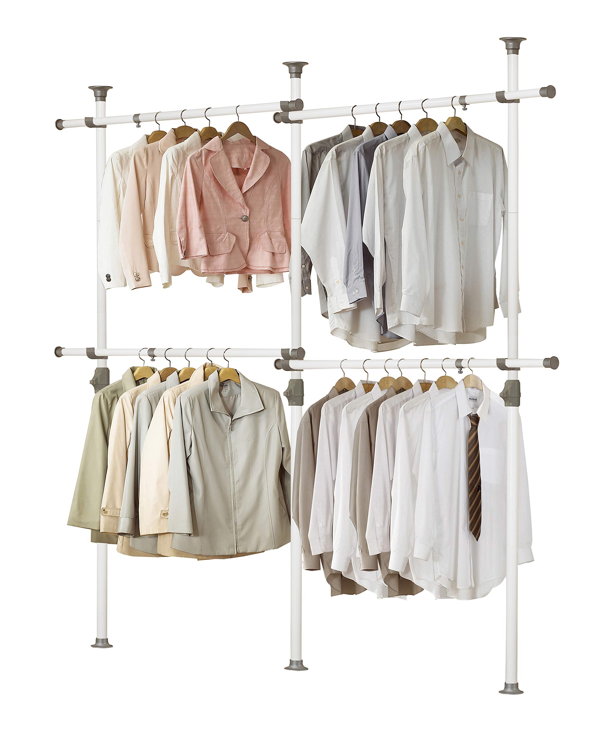 Prince Hanger - Adjustable 2-Tier Freestanding Clothing Rack with Tension Rod for Hanging Clothes, Coats, Skirts & Sweaters | White Korean-Made Garment Organizer | Perfect for Bedroom Closet, Laundry Room & Small Space Storage