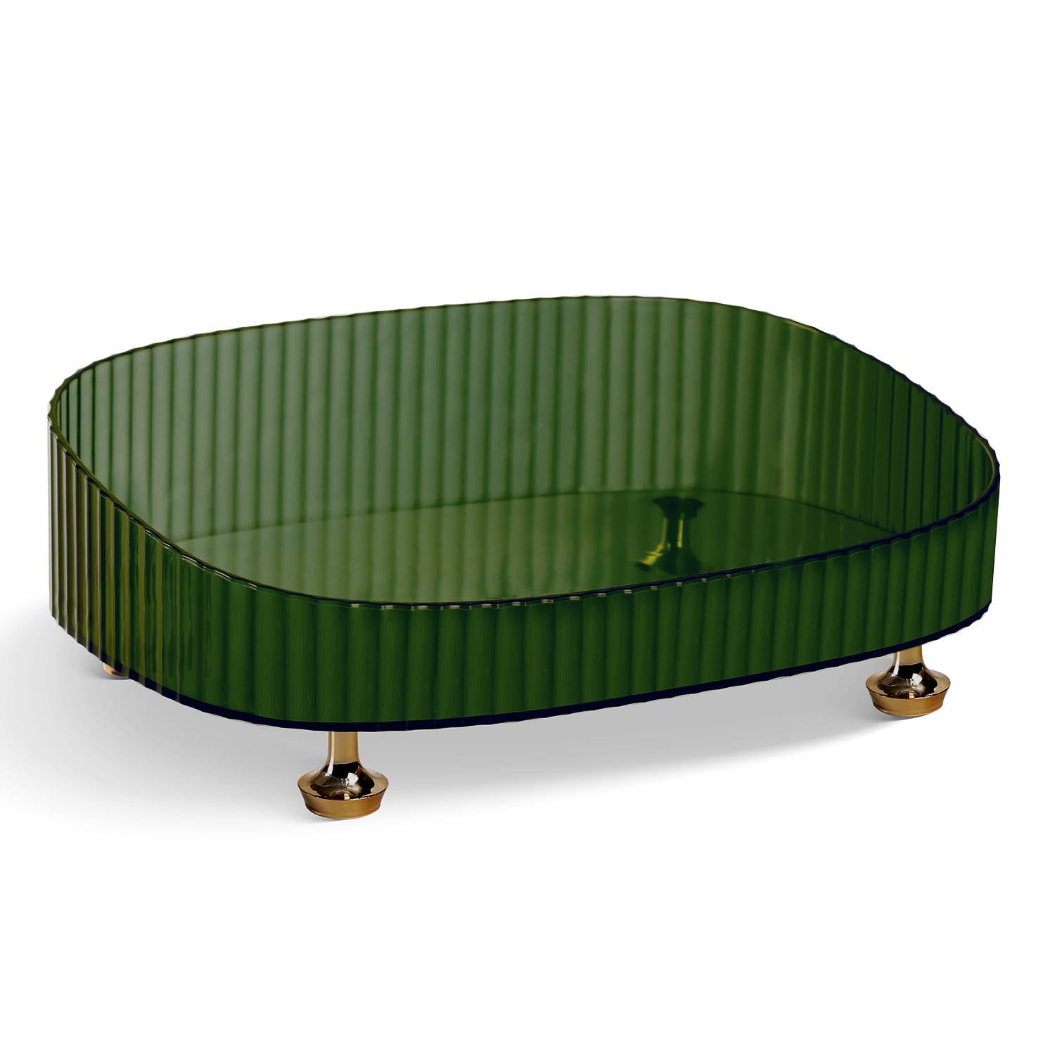 Clear Acrylic Perfume Tray - Round Makeup Organizer & Bathroom Vanity Tray for Countertops, Dressers and Nightstands - Elegant Green Decorative Storage Solution for Perfumes, Jewelry & Cosmetics - Perfect for Home, Spa & Gift Giving