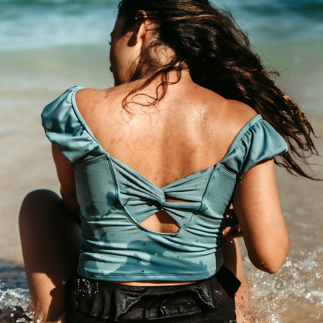 Women's Puffy Sleeve Tankini Top Swimwear - Flattering Ruffled Bikini Top for Beach, Pool & Summer Vacation