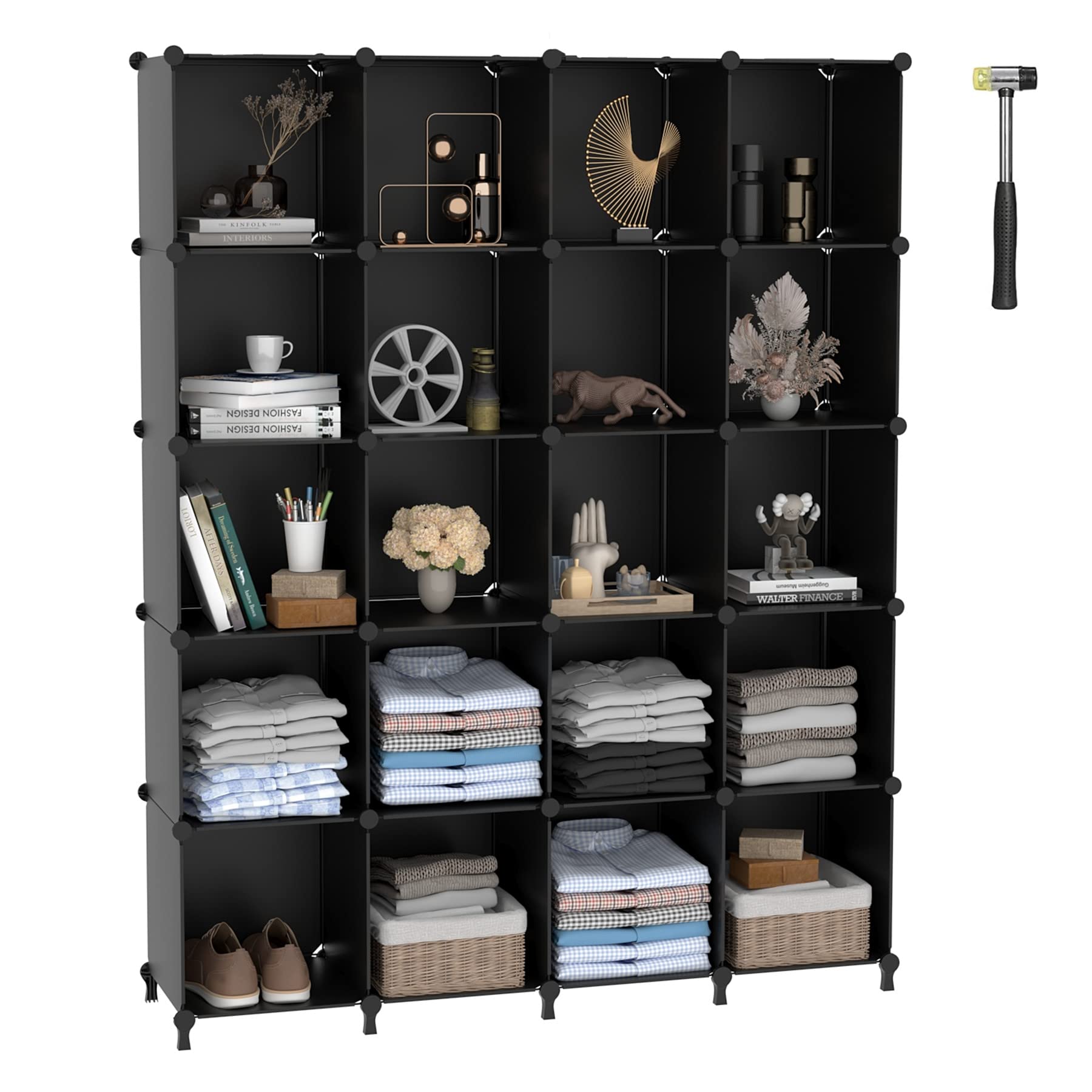 AWTATOS 20-Cube Modular Storage Organizer - Stackable DIY Bookshelf & Closet Shelf for Home, Office, Bedroom - Black ULPZ023 | Perfect for Organizing Toys, Books, Shoes & Home Decor