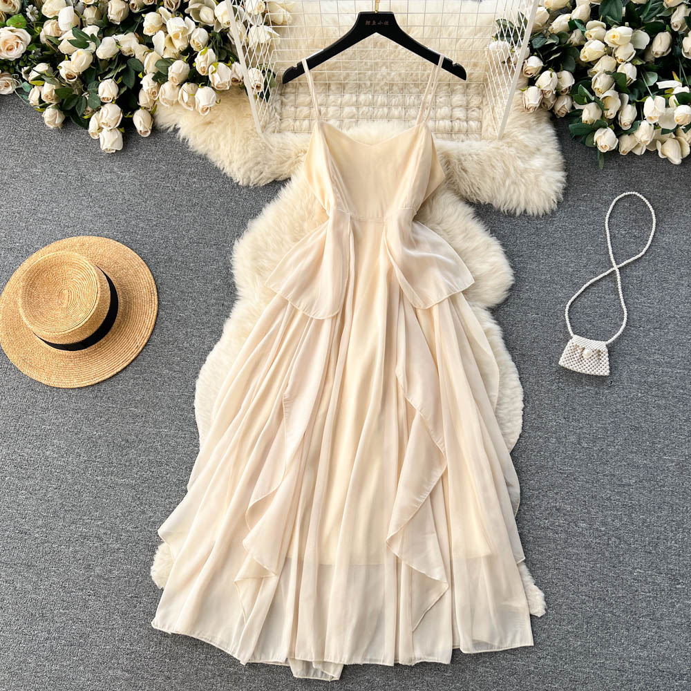 Fairy Sleeveless Chiffon Maxi Skirt - Flowy Summer Dress with Ruffled Hem - Elegant Boho Beach Skirt for Women | Perfect for Vacation, Date Night & Outdoor Events