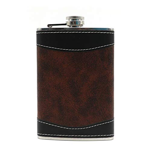 Premium 8 oz Stainless Steel Leather Hip Flask with Funnel - Perfect for Whiskey, Bourbon & Liquor Storage - Great for Outdoor Adventures, Camping, Gifts & Travel Accessories
