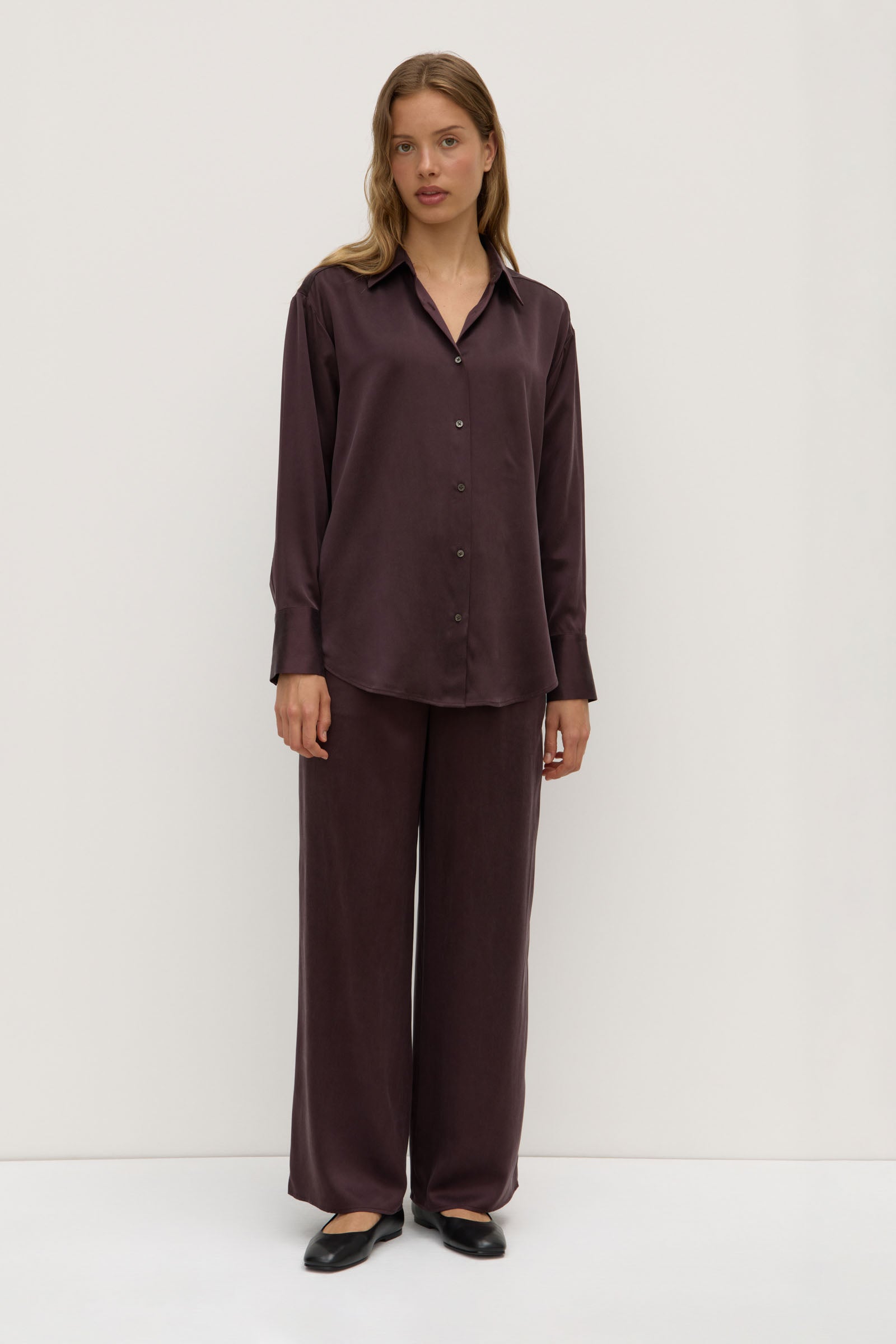 Ena Silk Shirt for Women - Burgundy Red Blouse - Elegant Long Sleeve Silk Top for Work, Party & Special Occasions