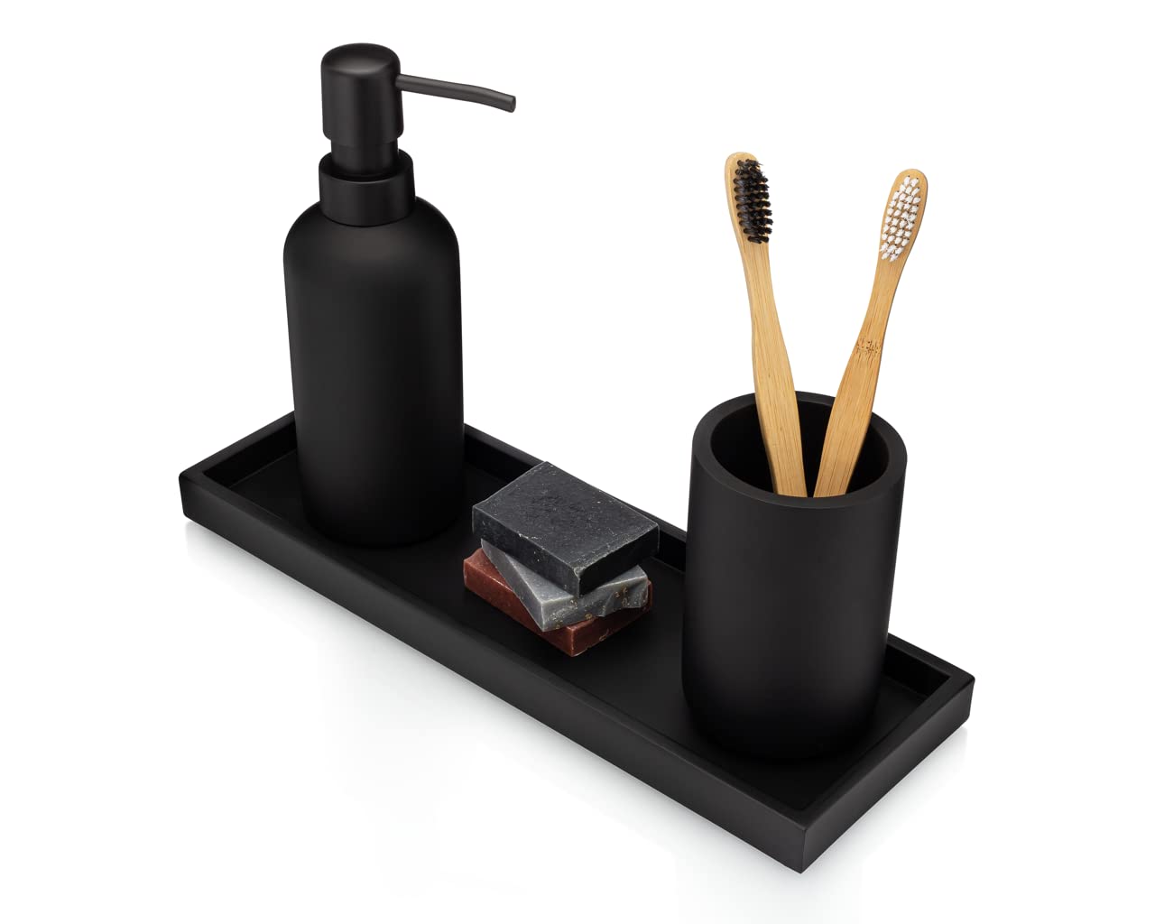 Essentra Home Matte Black Luxury Bathroom Vanity Tray - Rectangular Cosmetic Organizer for Jewelry, Perfume & Makeup | Stylish Countertop Decor for Modern Bathrooms & Bedrooms