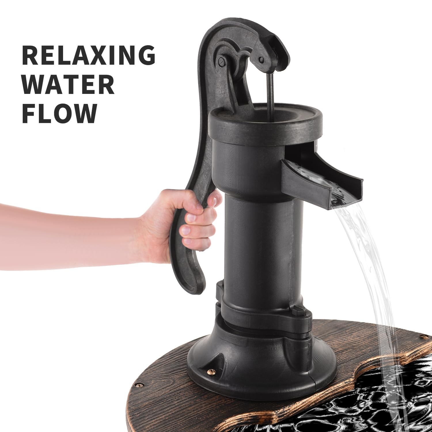 YI 40-Inch 3-Tier Barrel Waterfall Fountain - Rustic Wood Outdoor Water Feature with Pump for Garden, Patio, Backyard - Perfect for Relaxation & Landscape Decoration