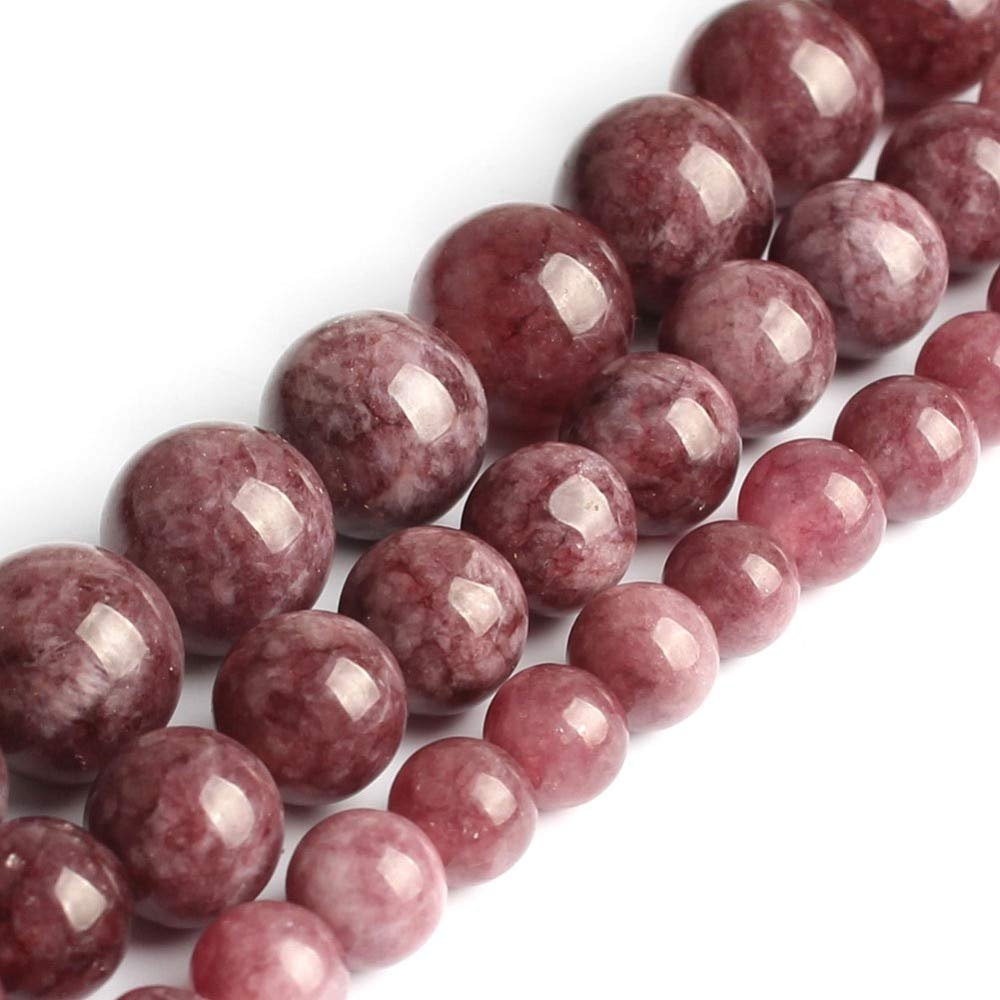 Natural Stone Beads - Lepidolite Round Loose Beads 6mm 8mm 10mm for Jewelry Making, DIY Bracelets & Necklaces - Healing Crystal Beads for Stress Relief & Positive Energy (15.5 Inch Strand)