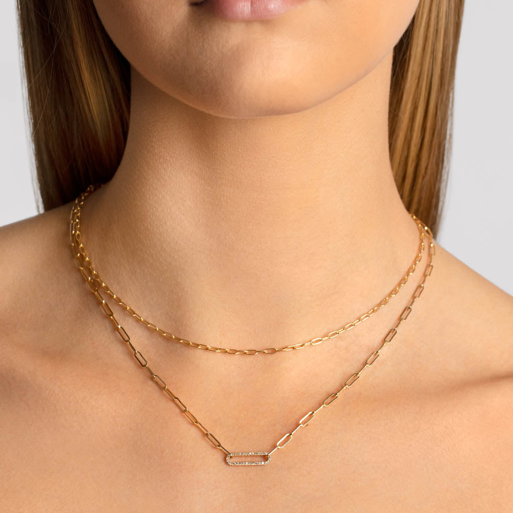 10k Gold Diamond Paperclip Chain Necklace for Women - Elegant Layering Piece for Everyday Wear & Special Occasions