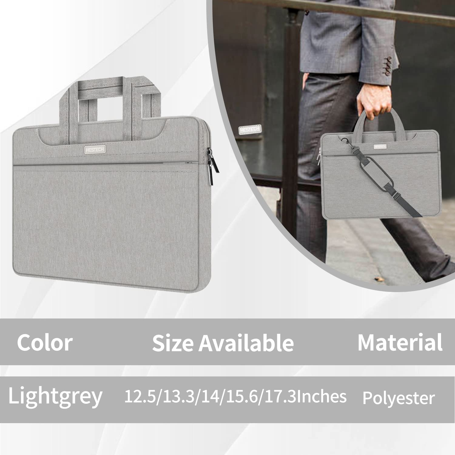 HESTECH 17 Inch Laptop Sleeve Shoulder Bag for MacBook Pro 16 17 Inch, Dell XPS, HP Envy - Waterproof Neoprene Case with Padded Protection - Perfect for Work, Travel & School (Gray)