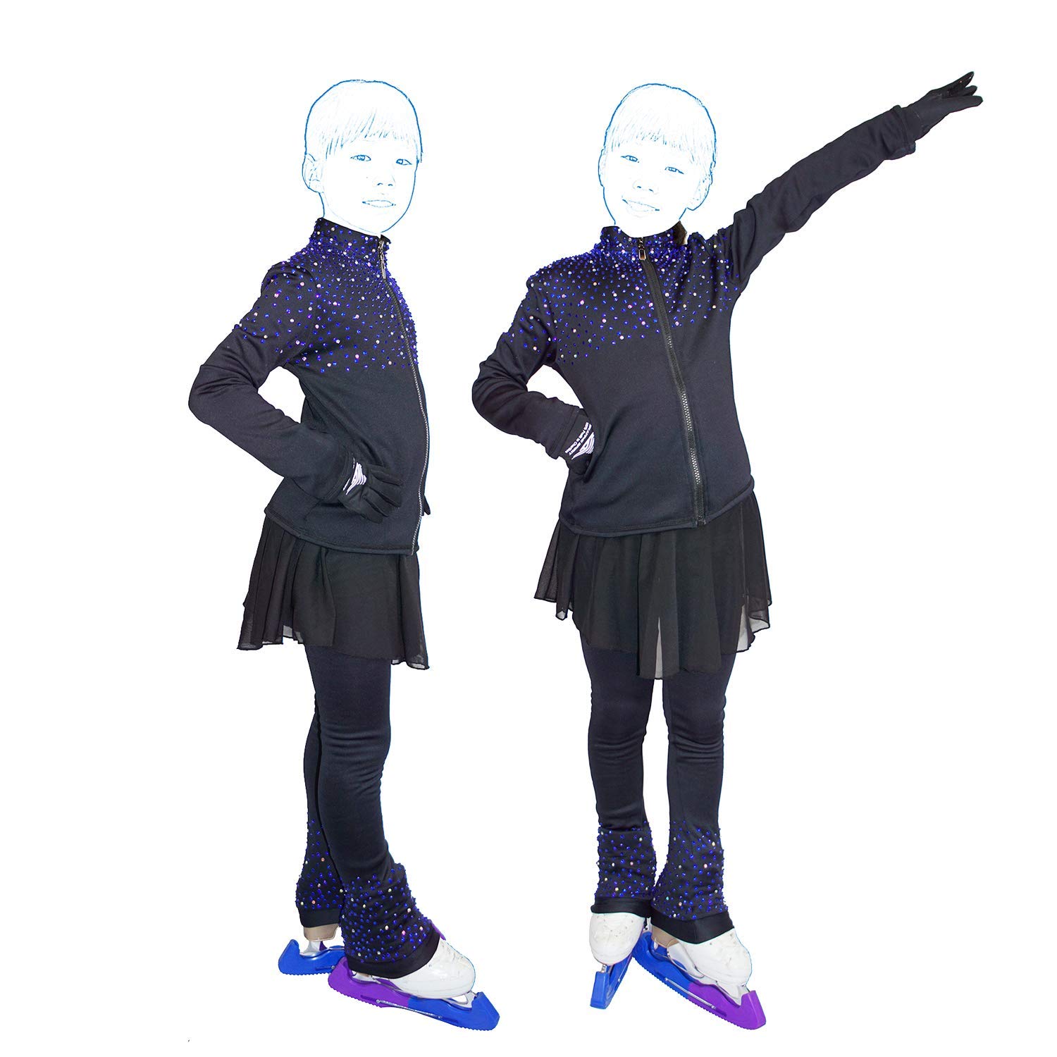 Youth Figure Skating Outfit with Built-in Hip Pads & Rhinestones - Thermal Ice Skating Jacket & Pants for Girls - Perfect for Competitions, Practice & Winter Ice Shows