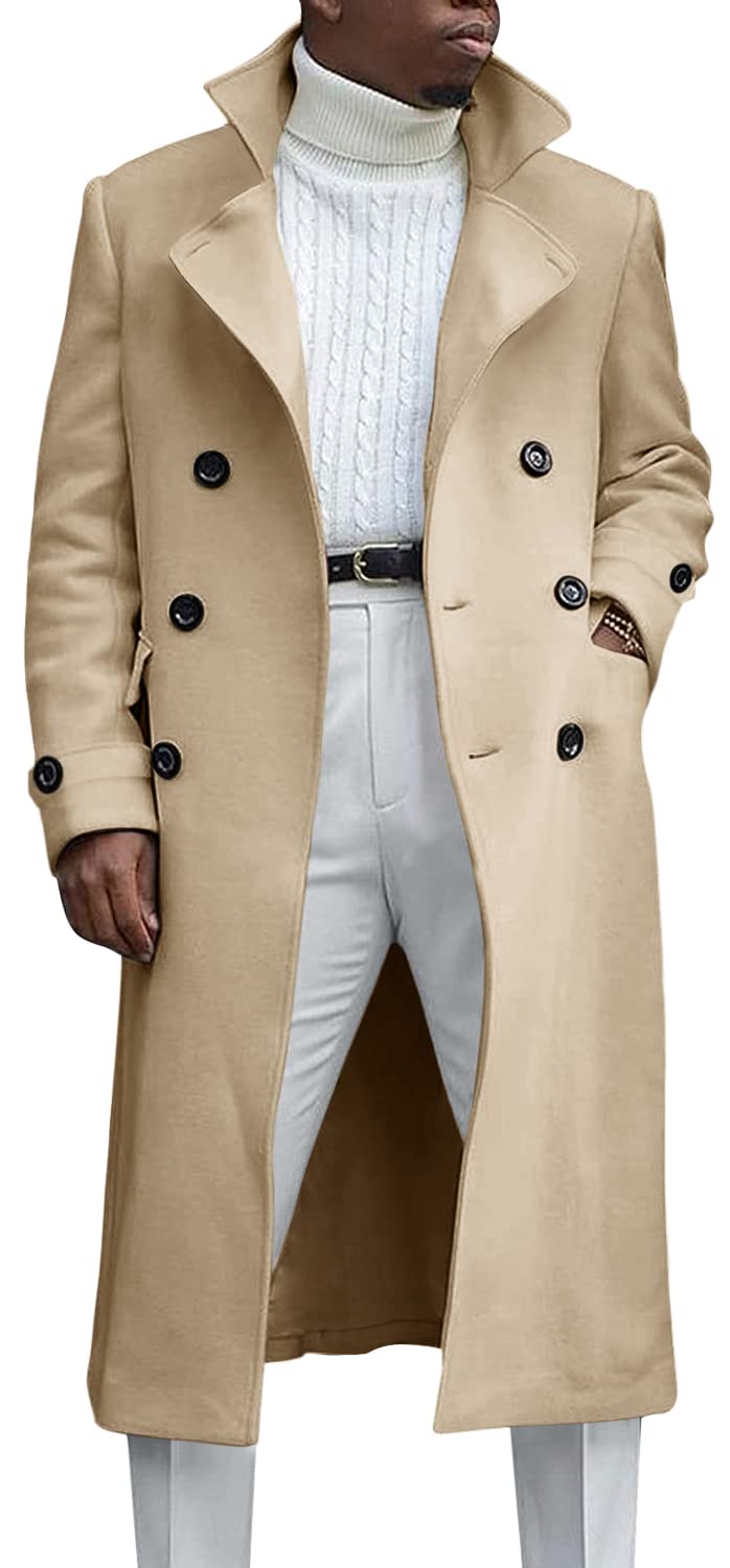 MNCEGEER Men's Trench Coat - Notch Lapel Double Breasted Casual Peacoat Jacket | Cotton Blend Water-Resistant Overcoat for Fall & Winter | Perfect for Office, Dating & Outdoor Activities