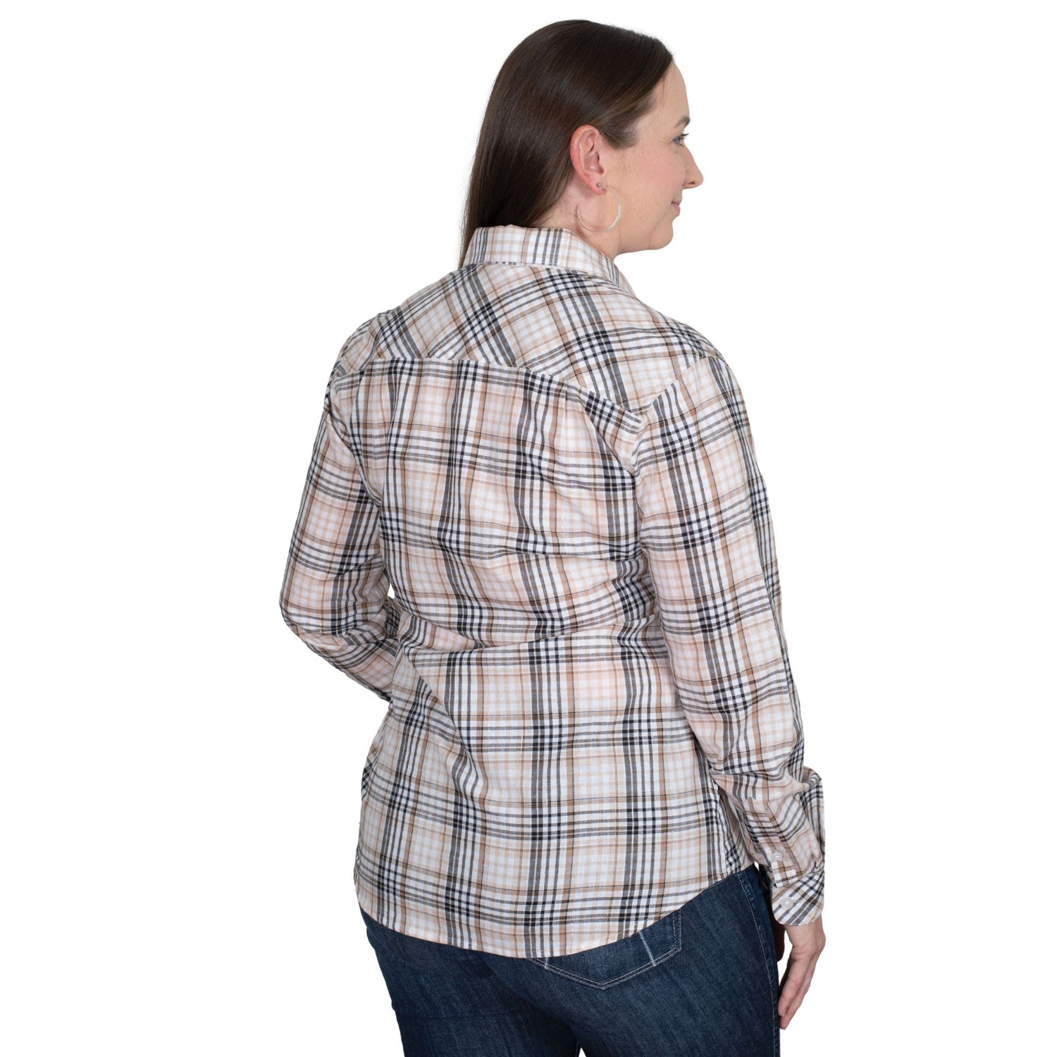Just Country Women's Abbey Full Button Print Work Shirt - Fawn Lurex Plaid Flannel Shirt for Casual Wear, Office & Outdoor Activities