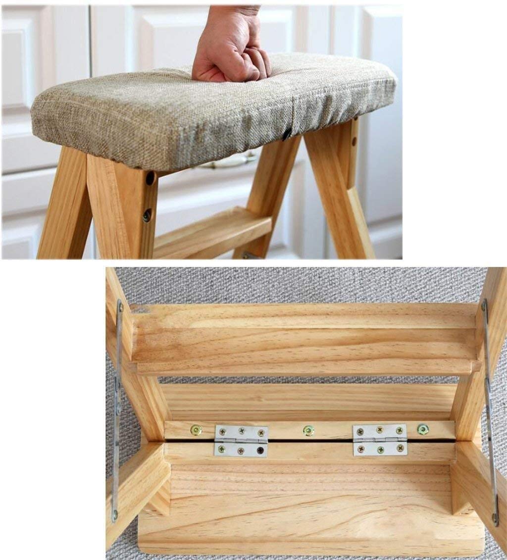 NEVKA Solid Wood Folding Step Stool Ladder - 3 Step Multifunctional Wooden Chair for Office, Kitchen, Bathroom & Home Use (Size: Large)
