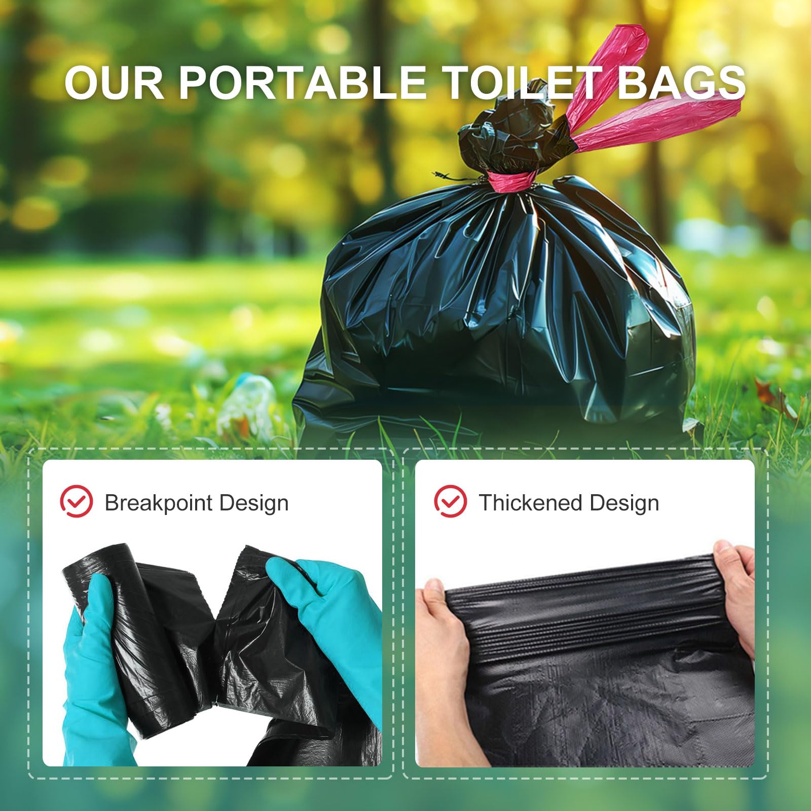 **8 Gallon Portable Toilet Bags with Drawstring - Leak-Proof Camping & Travel Waste Bags for Hiking, Emergency, Outdoor Activities - Ideal for Camping, Road Trips & RV Use**