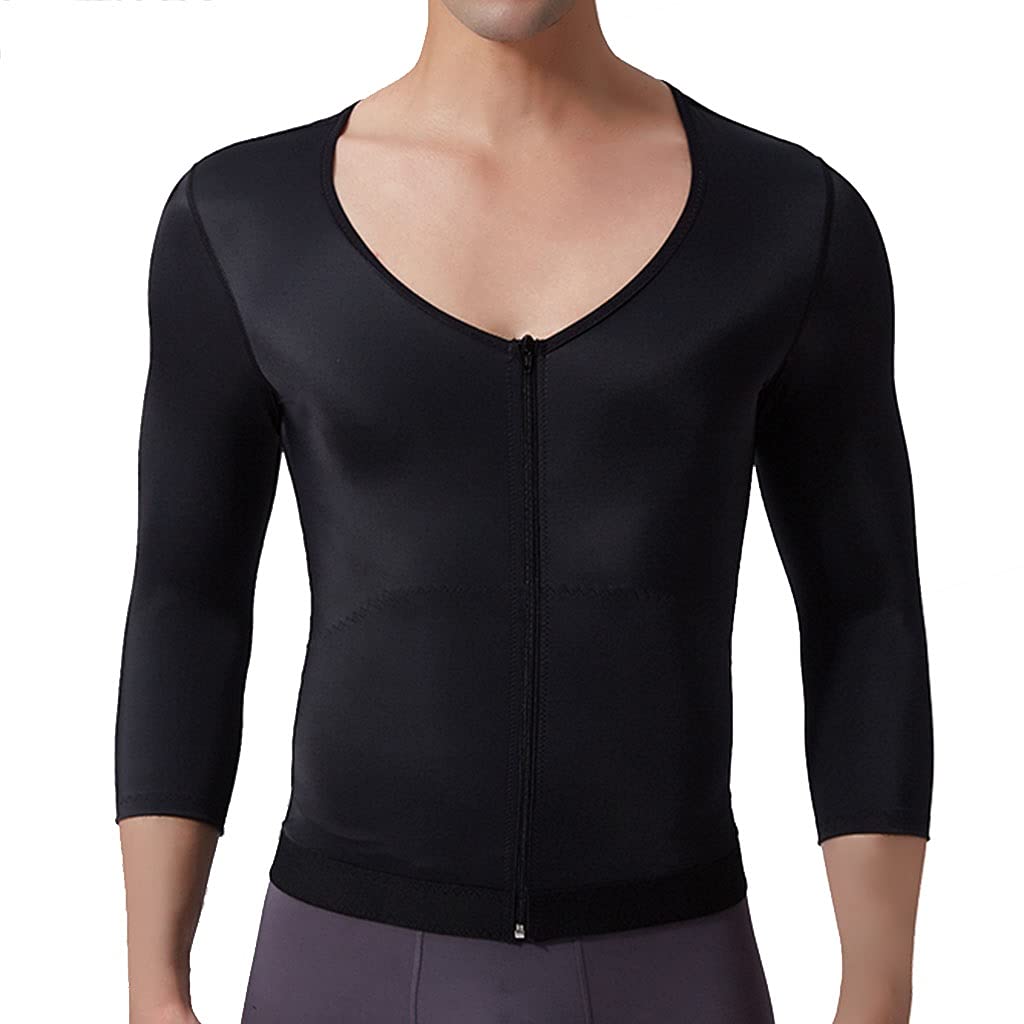 Men's Compression Shapewear Slimming Long Sleeve Shirt - Tummy Control Tank Top for Gynecomastia & Abdomen - Body Shaper for Workout, Post-Surgery & Everyday Wear
