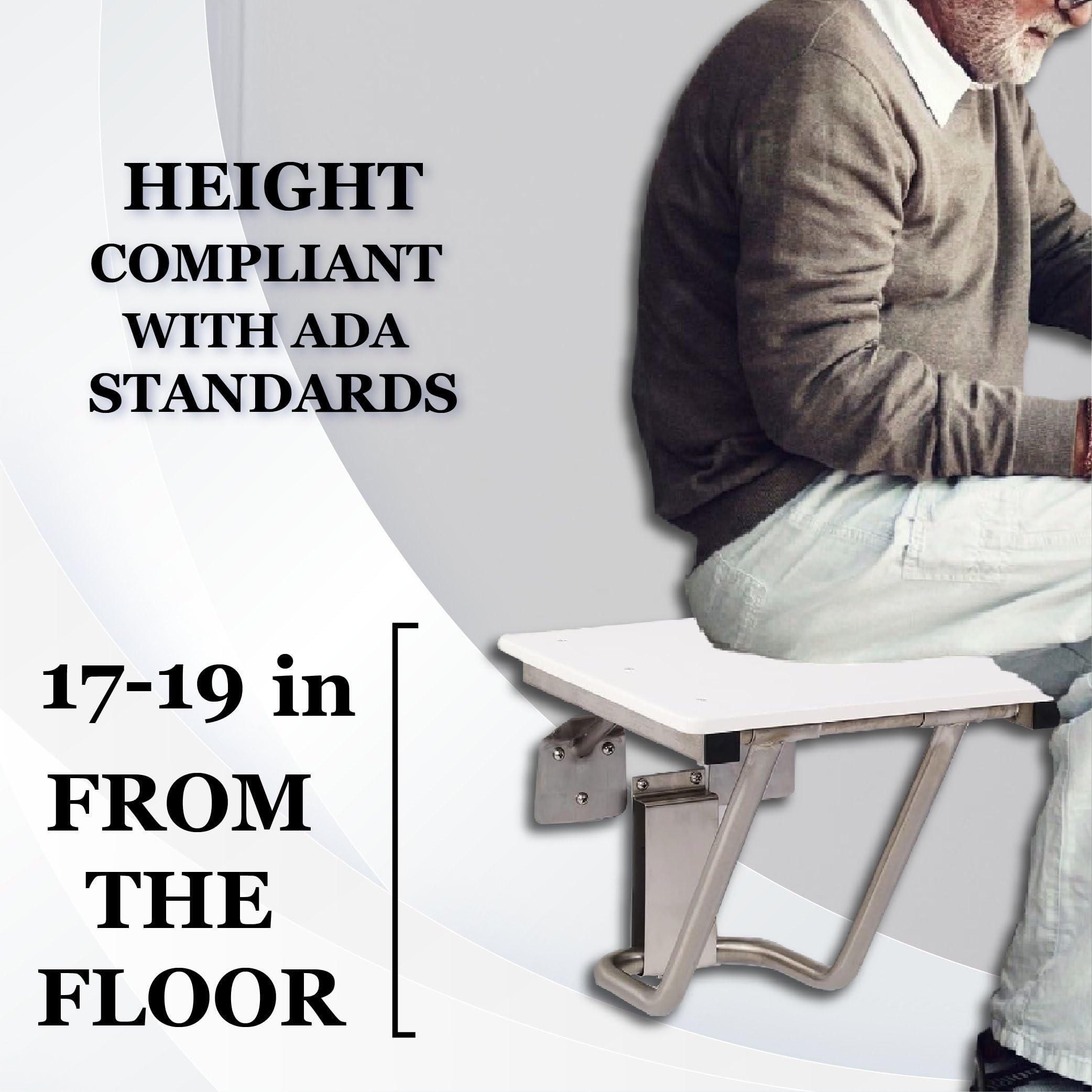 Foldable Shower Chair for Elderly & Disabled - ADA Compliant Wall Mounted Shower Seat with 400 lb Weight Capacity - High Density Polymer & 304 Stainless Steel Bath Chair (28