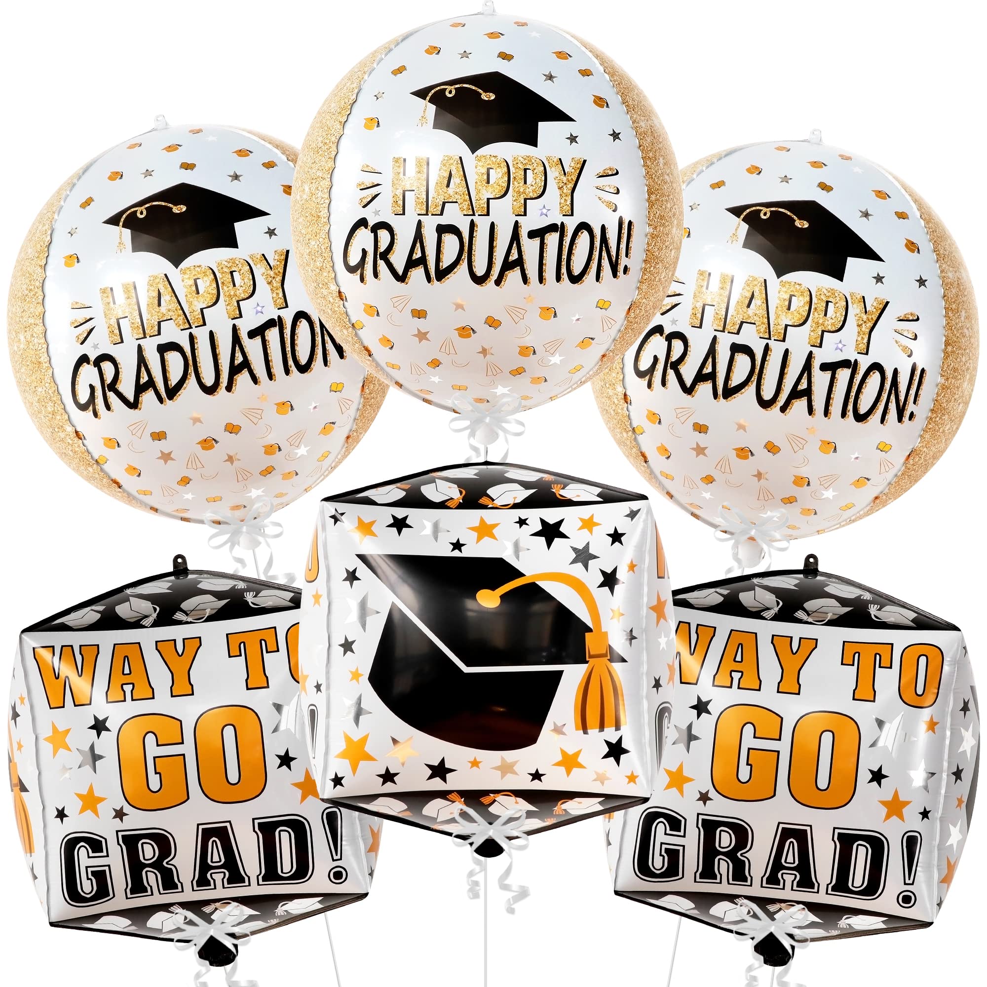 KatchOn Happy Graduation Balloons - 22 Inch Large Pack of 6, 4D Foil Square Balloons for Class of 2025 | Graduation Party Decorations 2025, Commencement & Graduation Ceremony Decor | Perfect for School Graduations, College Parties & Photo Backdrops