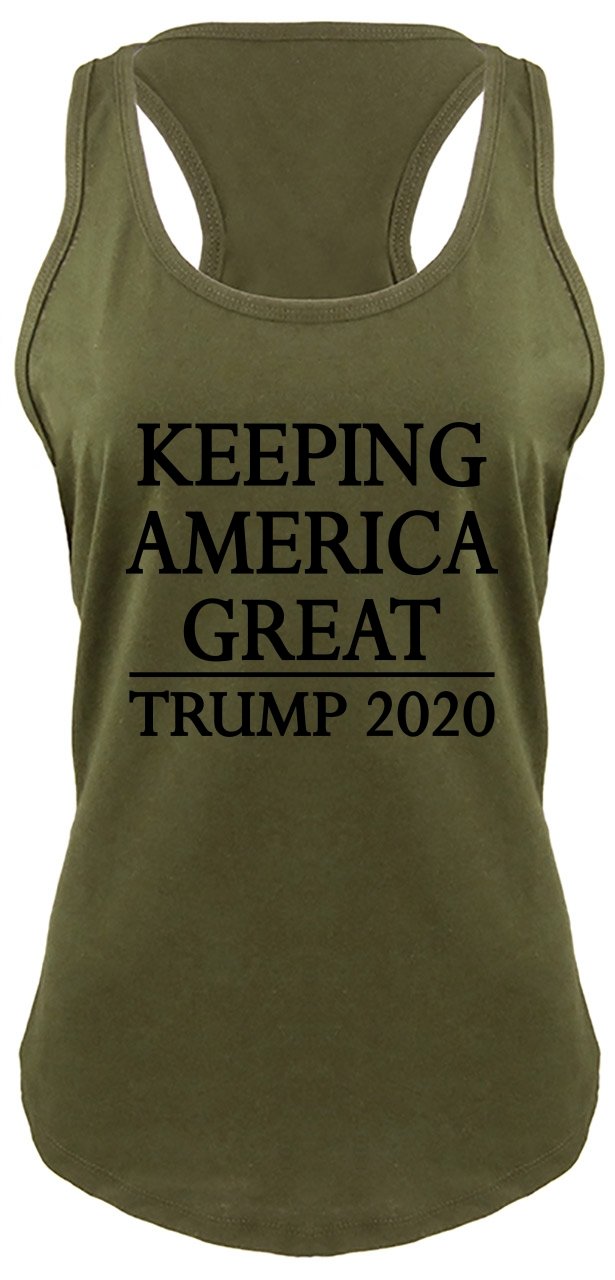 Funny Trump 2020 Racerback Tank Top for Women - Patriotic Political Humor Shirt - Great for Campaign Events & 4th of July Celebrations