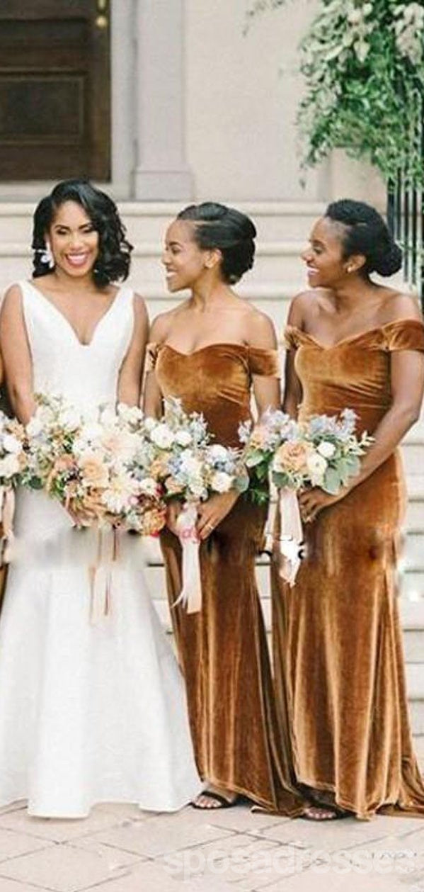 Elegant Gold Mermaid Off Shoulder High Slit Long Bridesmaid Dress - WG1153 | Perfect for Weddings, Prom, Evening Parties & Formal Events