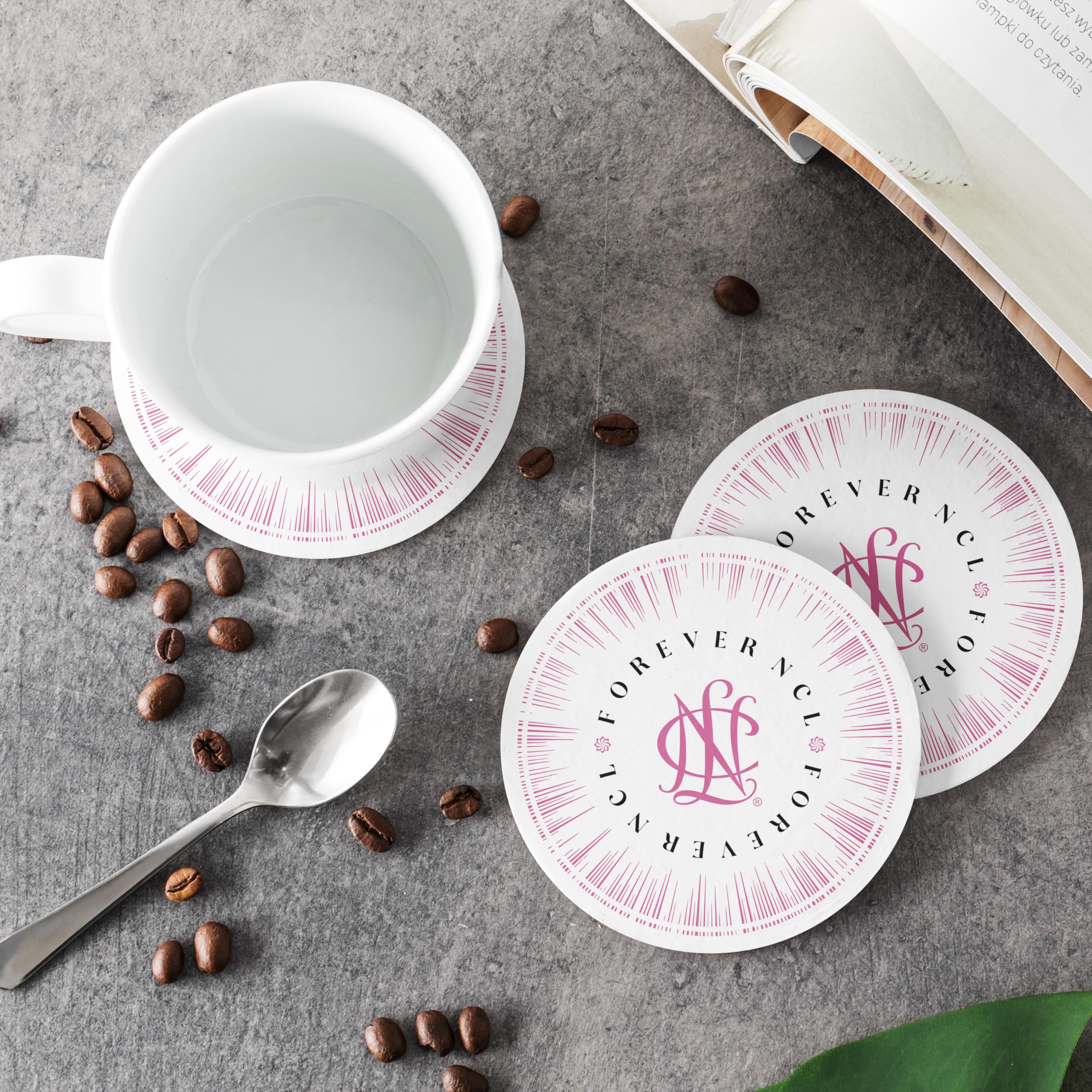 National Charity League Cork-Backed Hardboard Drink Coasters Set of 4 - Round Beverage Protectors for Coffee Tables, Bars & Home Decor (NCL #8)