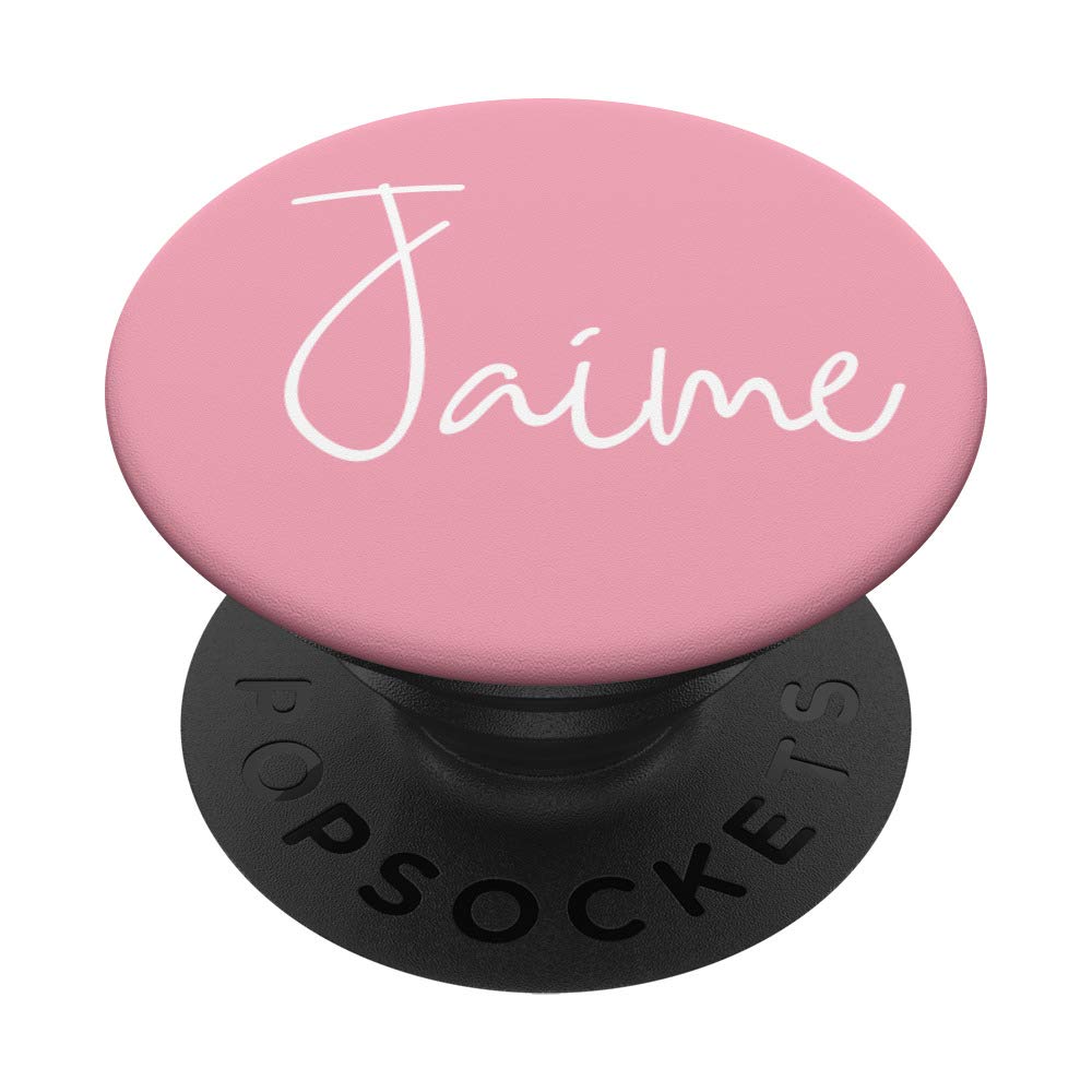 Jaime Name Personalized Girl Name White on Pink - Jaime PopSockets PopGrip: Swappable Phone Grip for iPhone, Samsung & Tablets | Perfect Gift for Girls, Teens & Women | Use for Phones, iPads, Gaming Devices & More